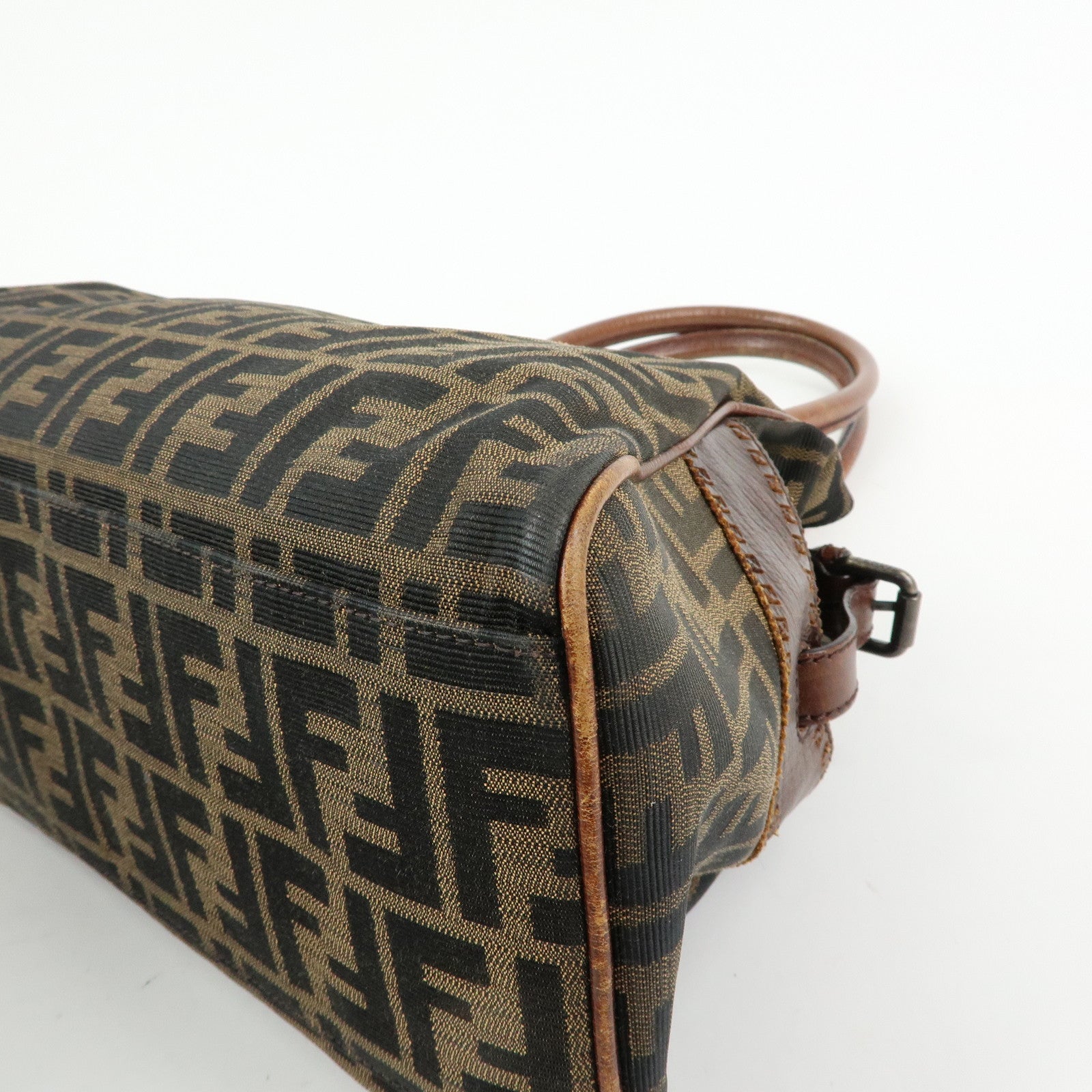 FENDI Ethnico Zucca Canvas Leather Tote Shoulder Bag Brown 8BN162