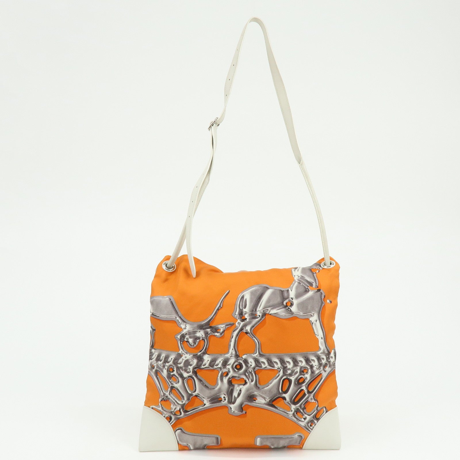 HERMS Silk Leather Silky City PM □O Stamped Shoulder Bag Orange