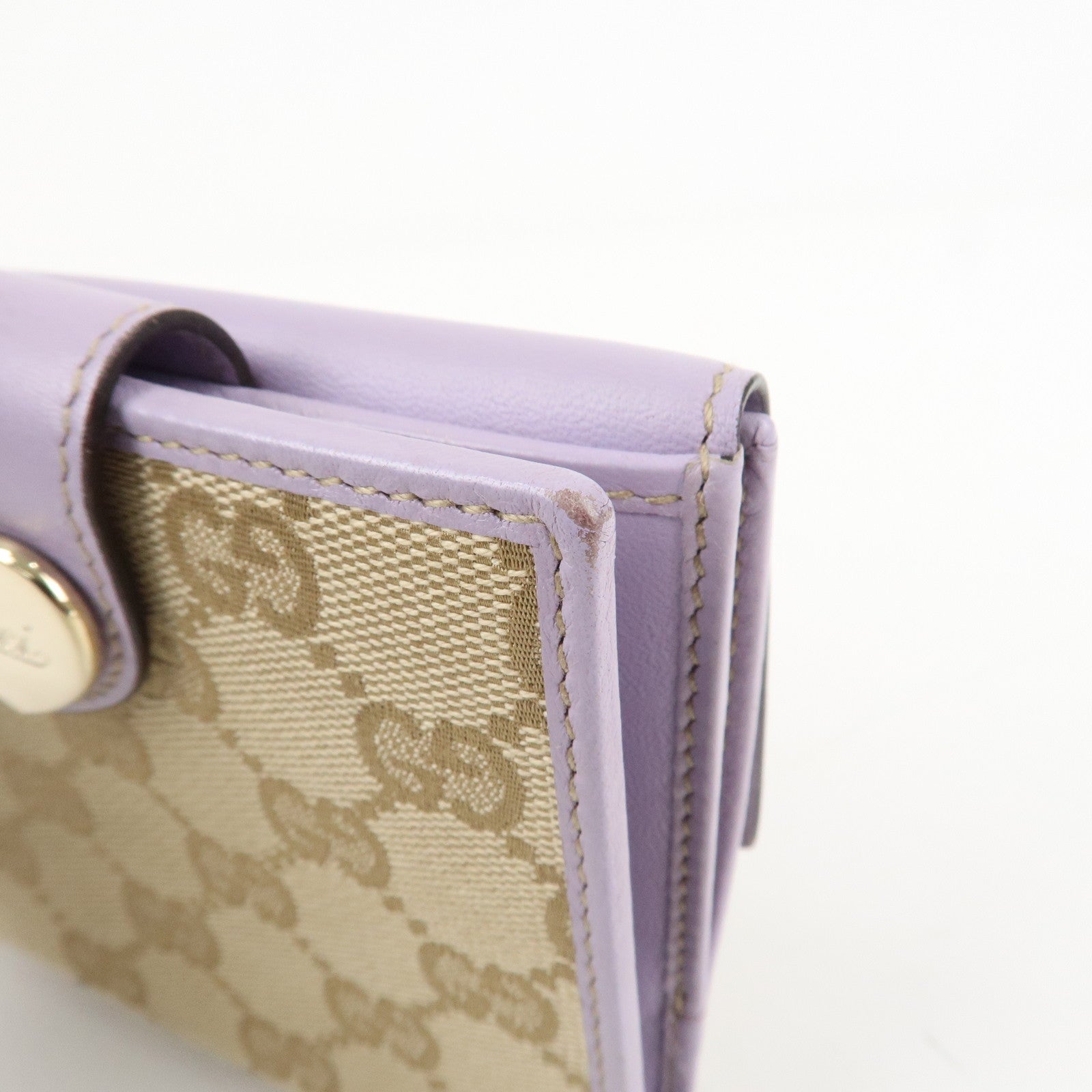 GUCCI Lovely Heart GG Canvas Leather W Hook Bi-Fold Wallet 203549 Used