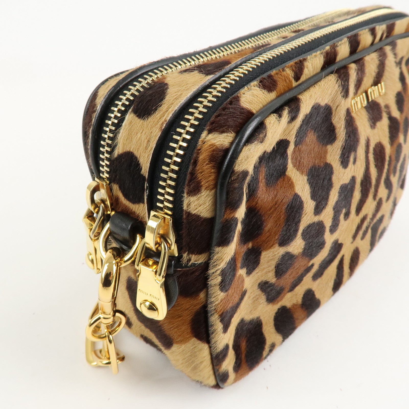 MIU MIU Unborn Calf Leather Shoulder Bag Beige Brown Used