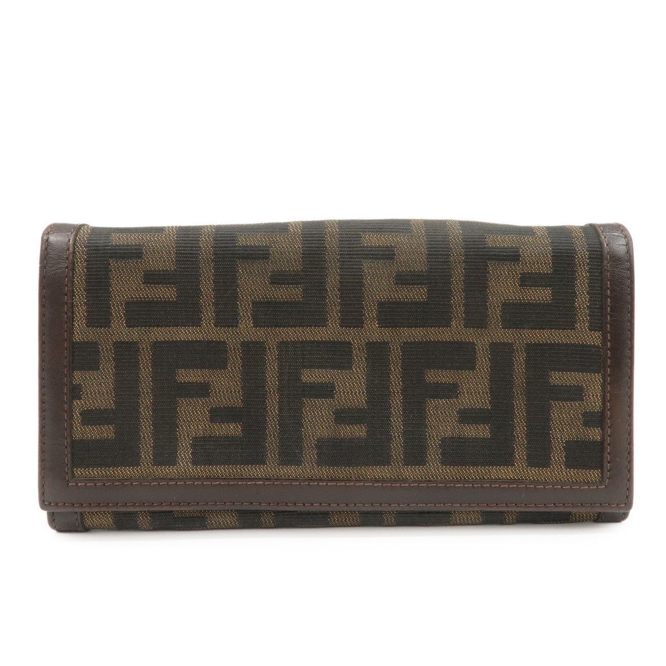 FENDI Zucca Canvas Leather Bi-Fold Long Wallet Brown 30851