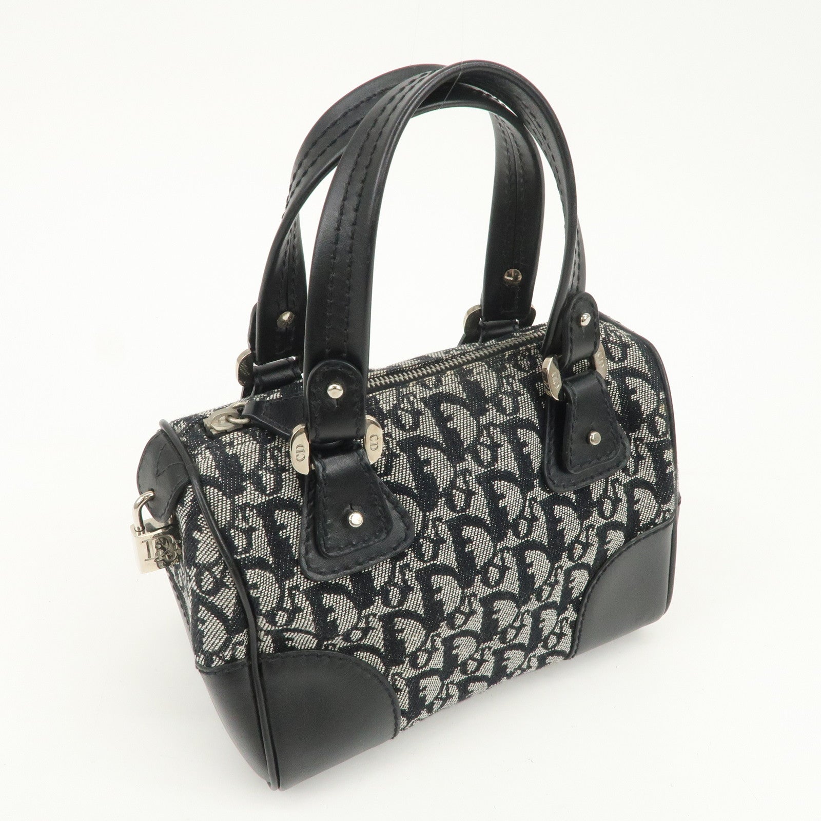 Christian Dior Trotter Canvas Leather Boston Bag Black