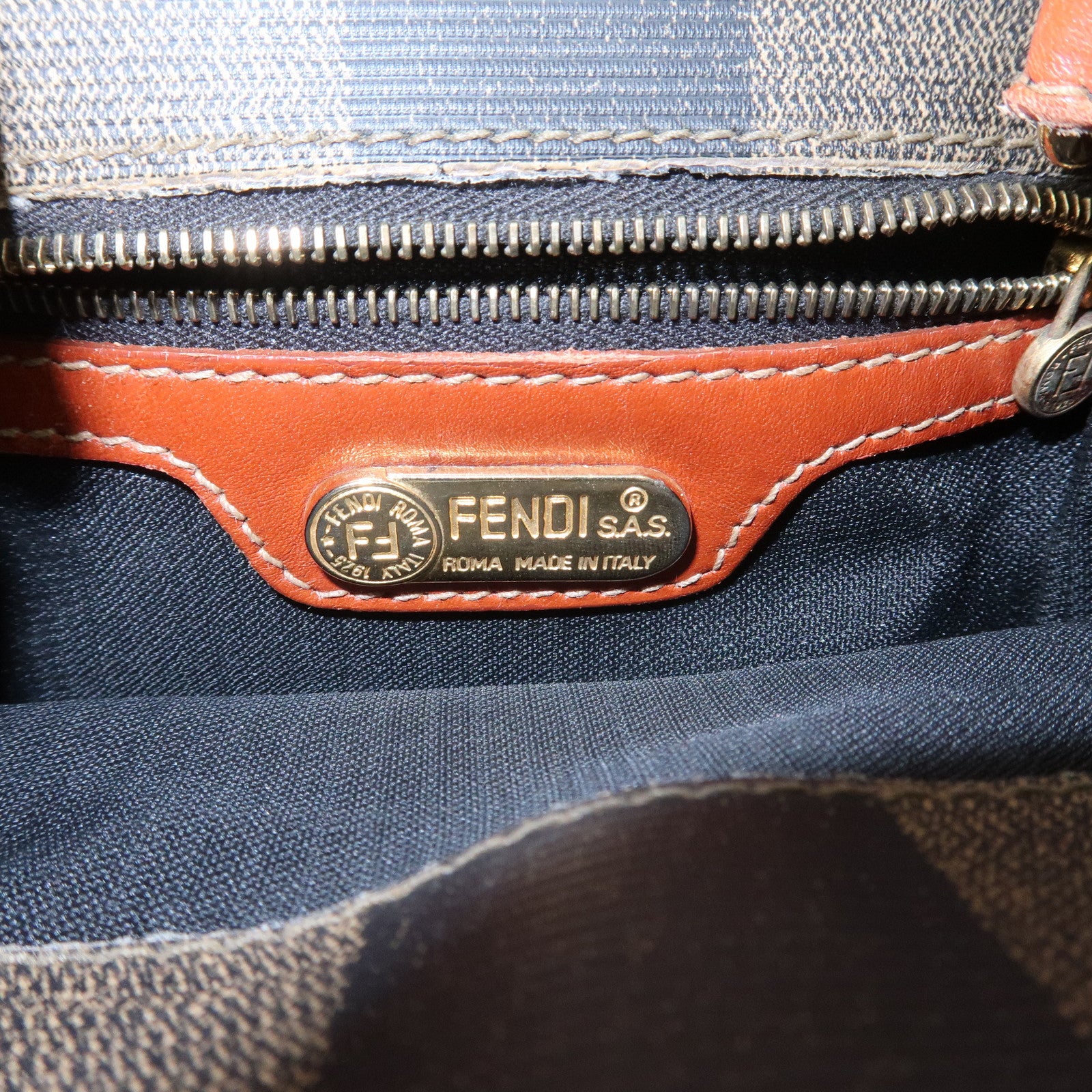 FENDI Pequin PVC Leather Shoulder Bag Crossbody Bag Brown 14965