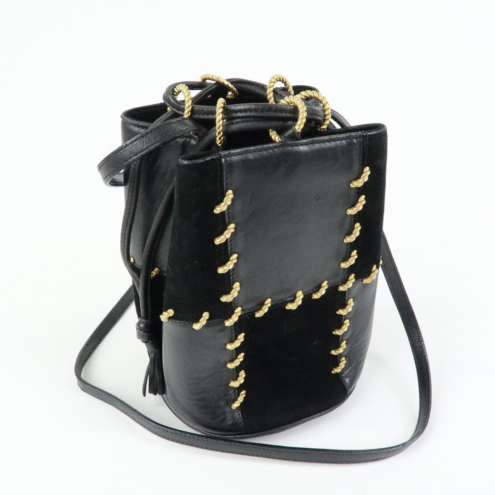 Ferragamo Leather Suede Shoulder Bag Crossbody Bag Black