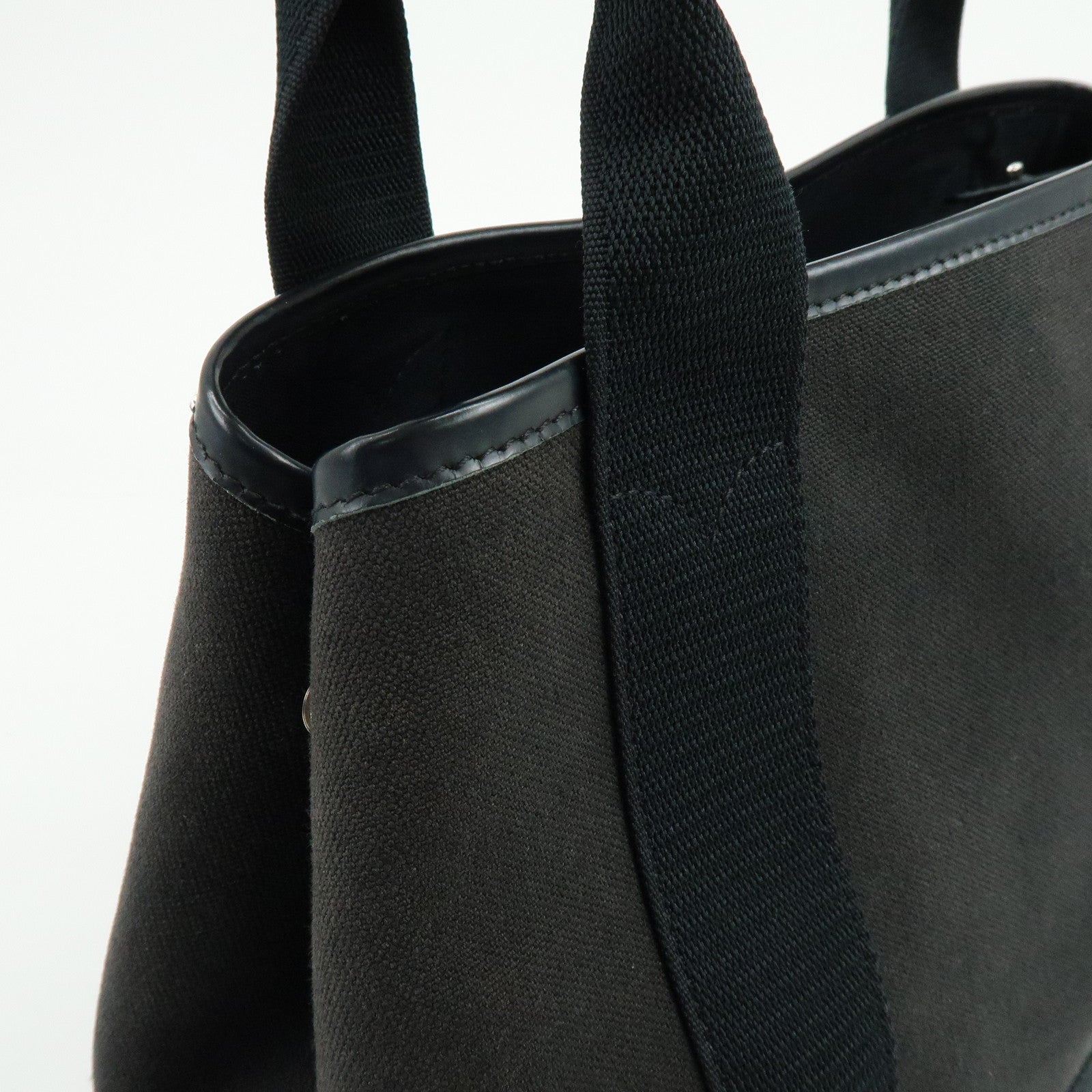 BALENCIAGA Navy Cabas Small Canvas Leather Tote Bag Black 339933