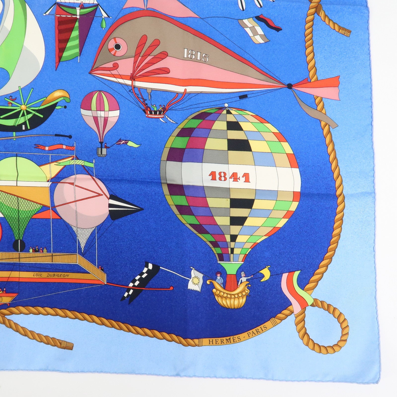 HERMES Carre 90 Silk 100% Scarf LES FOLIES DU CIEL Blue Multicolor