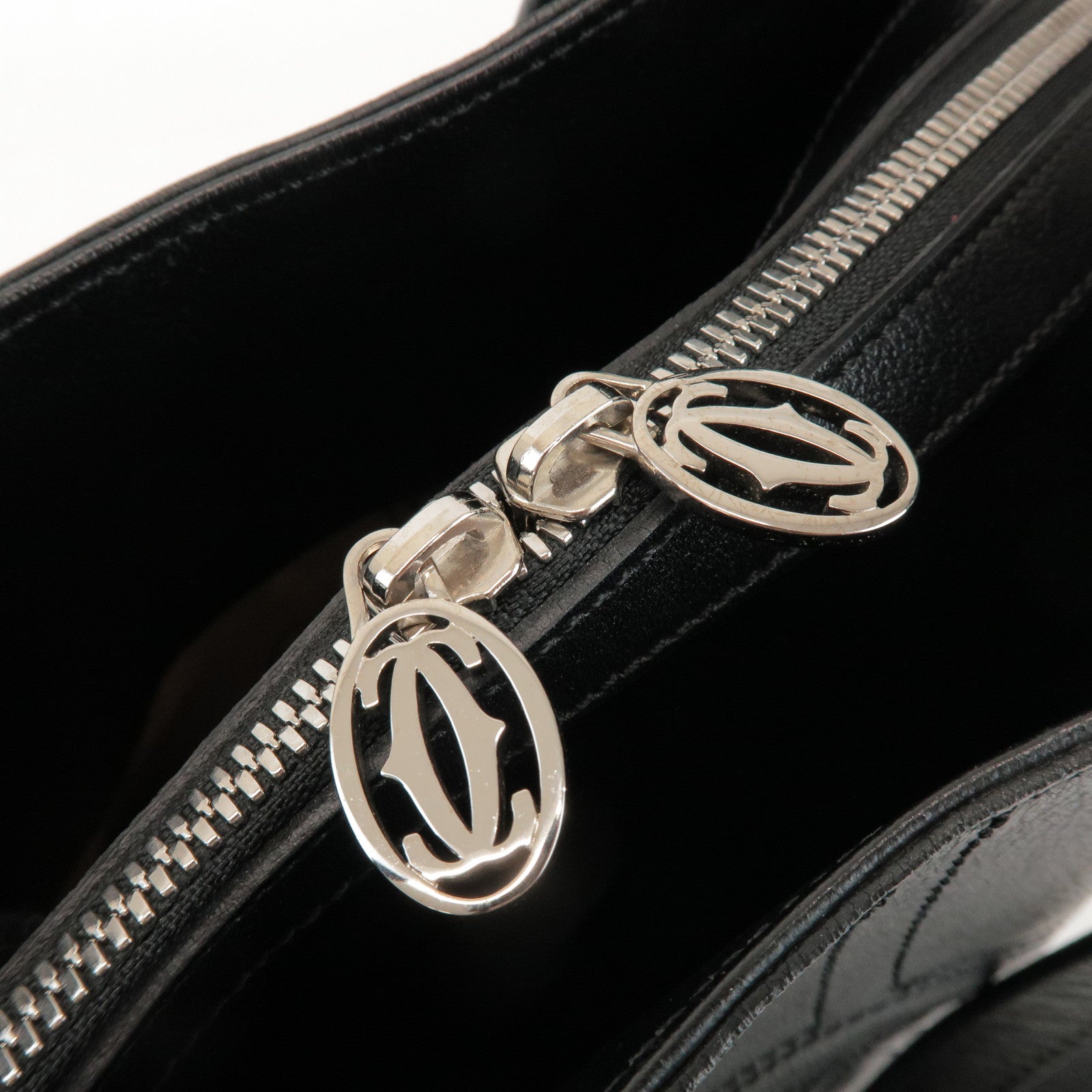 Cartier Must de Cartier Leather Hand Bag Tote Bag Black