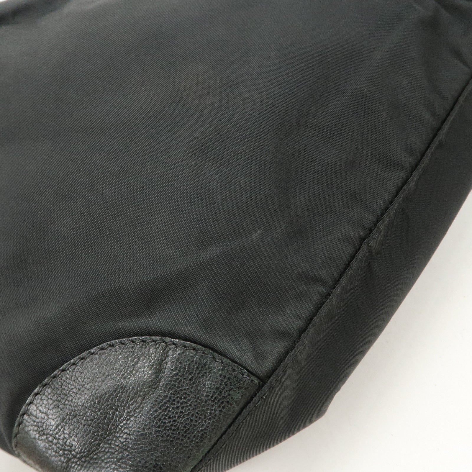 PRADA Triangle Logo Leather Nylon Shoulder Bag Hand Bag Black Used