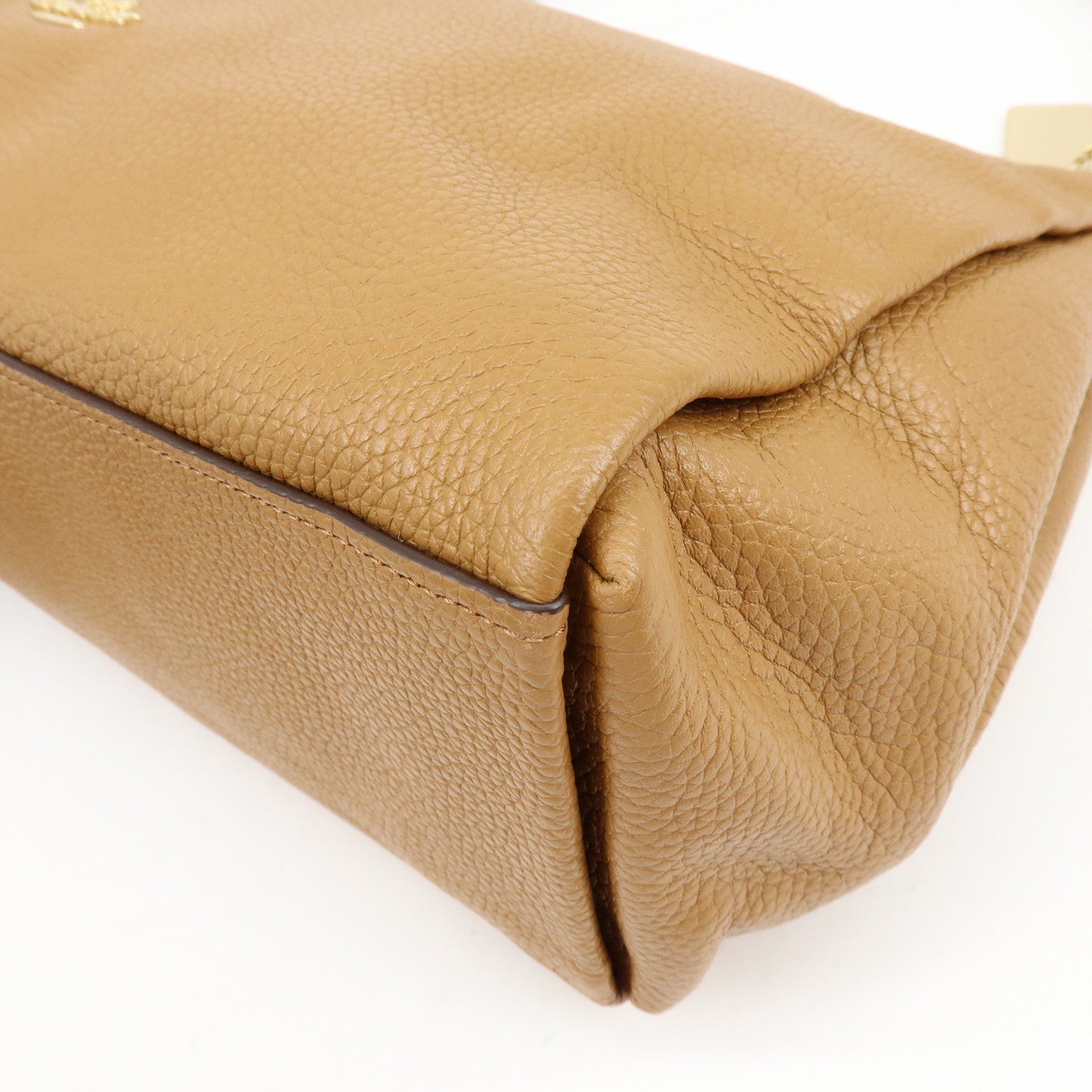 COACH Logo Leather Shoulder Bag Hand Bag Camel