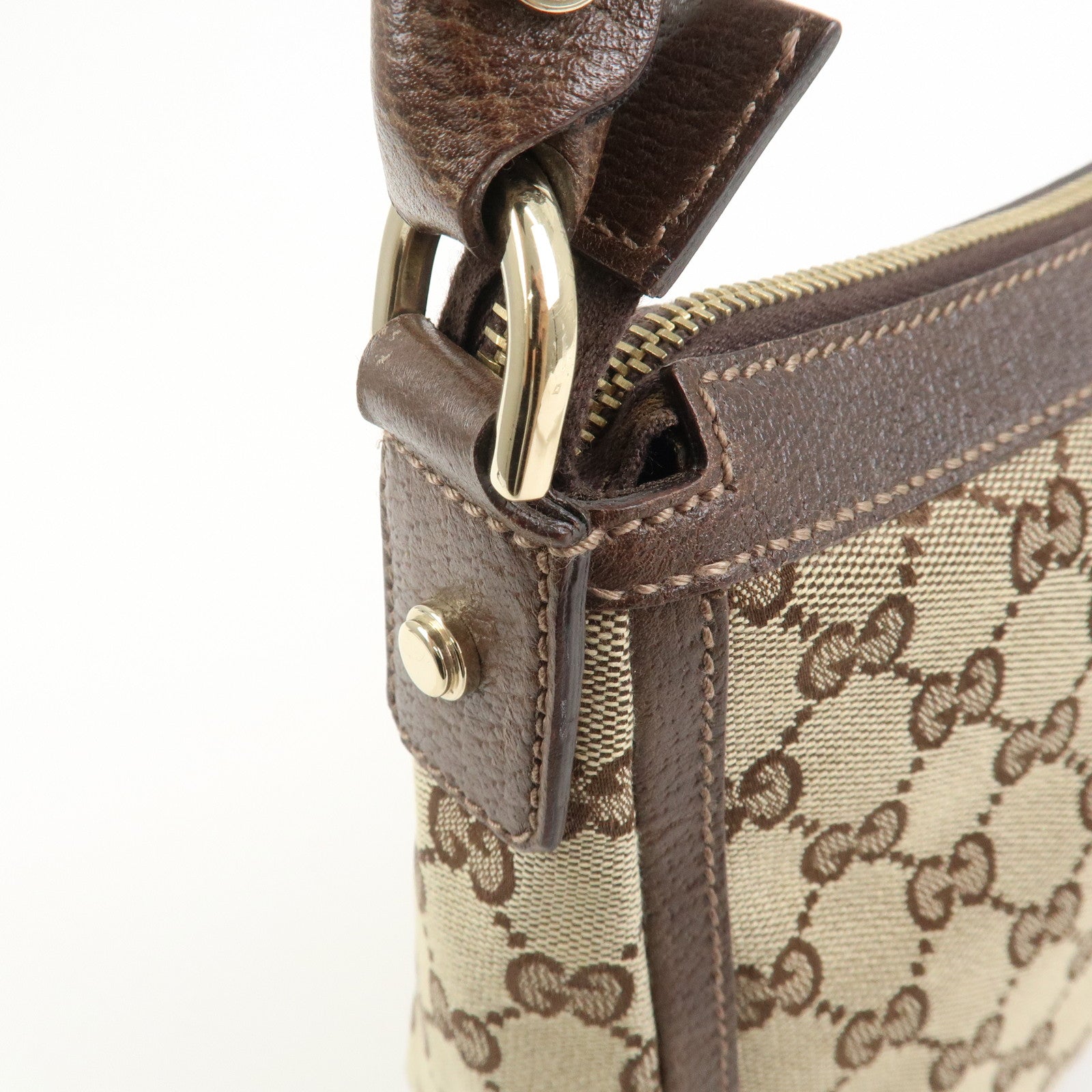 GUCCI GG Canvas Leather Shoulder Bag Hand Bag Beige Brown 146244