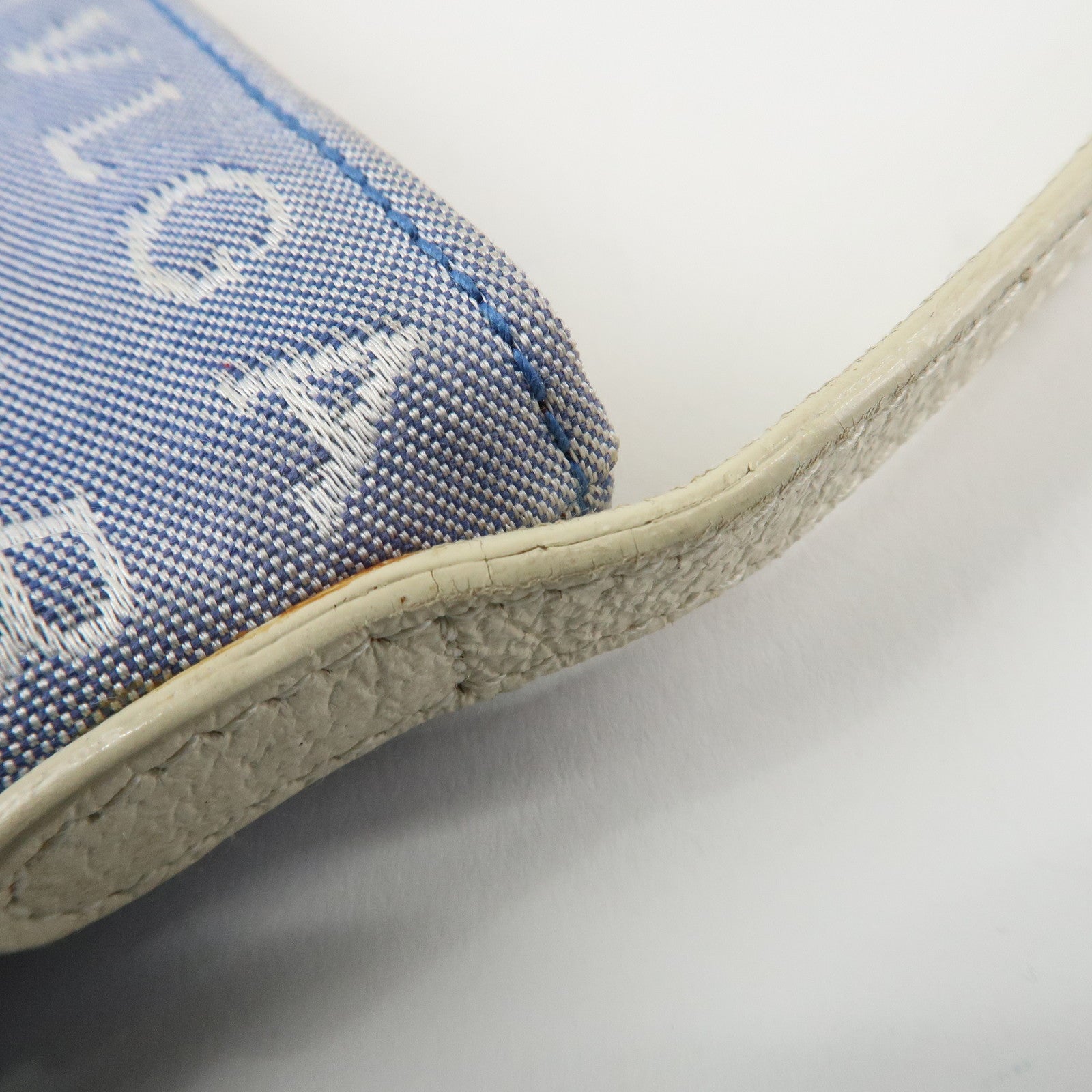 BVLGARI Logo Mania Leather Canvas Shoulder Bag Ivory Light Blue Used