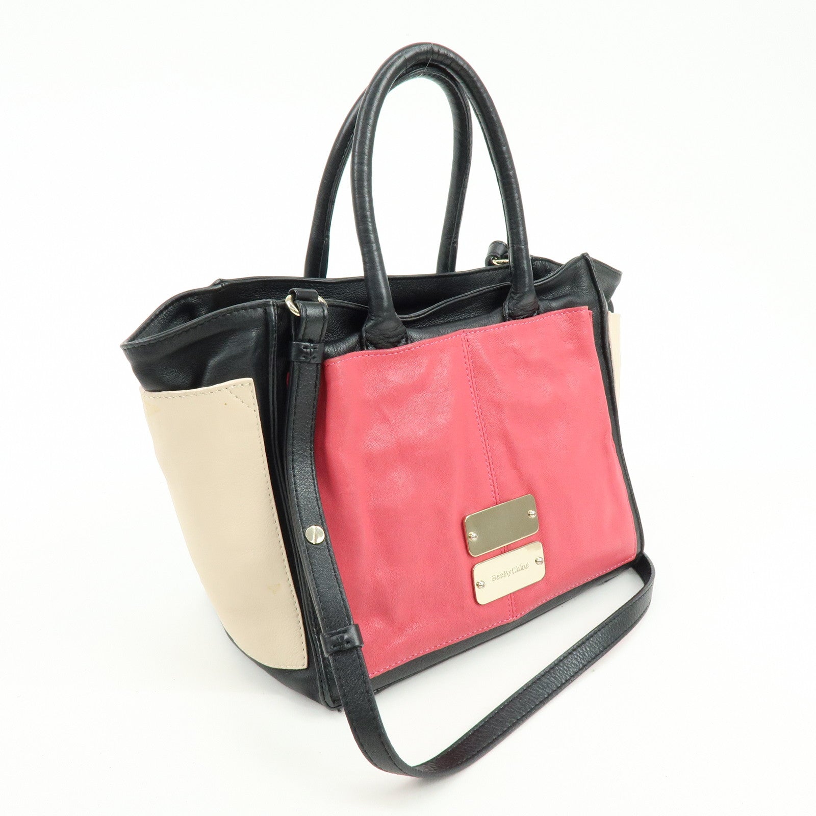 Chloe See By Chloe Leather 2Way Shoulder Bag Hand Bag Pink Black
