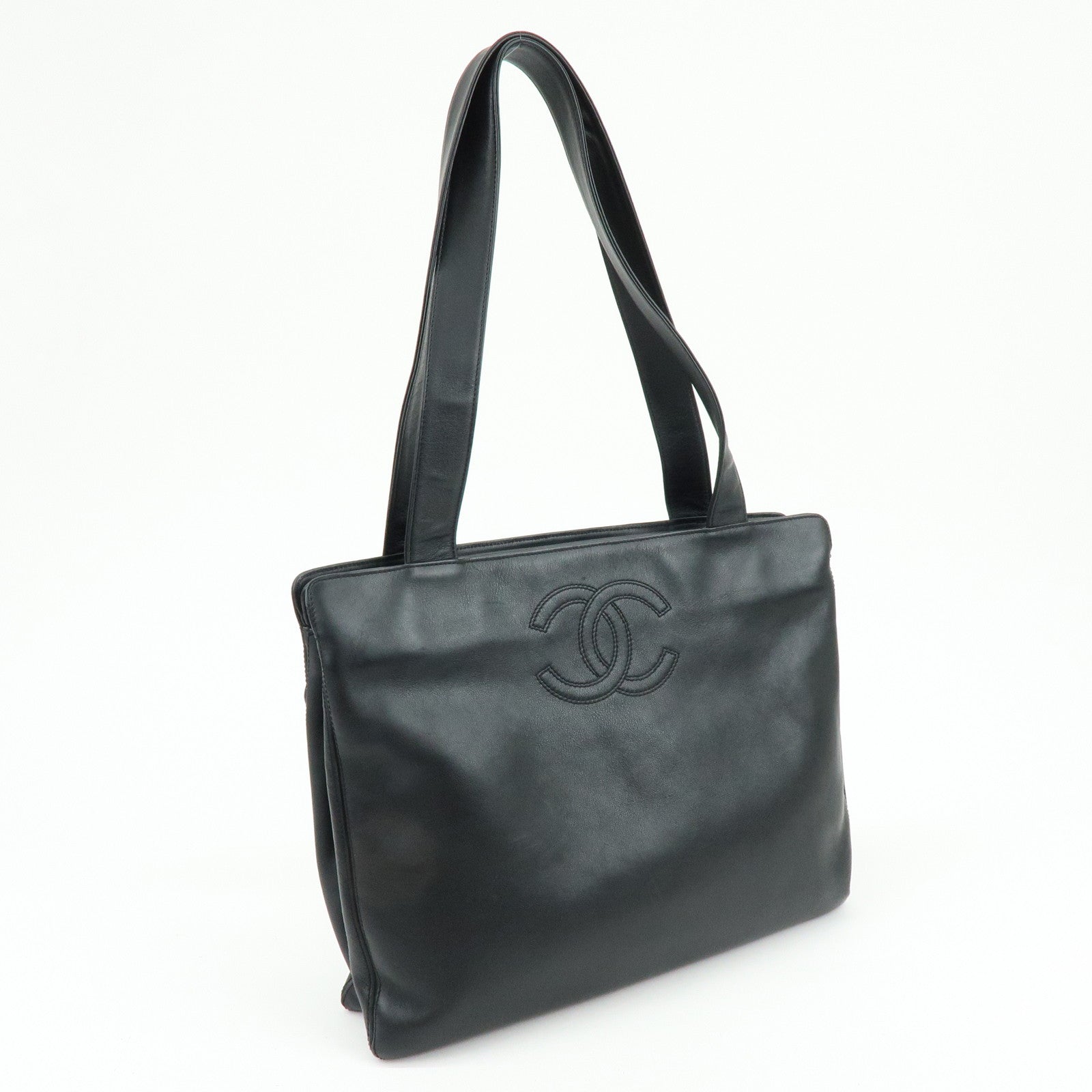 CHANEL COCO Mark Calf Leather Tote Bag Shoulder Bag Black A14305