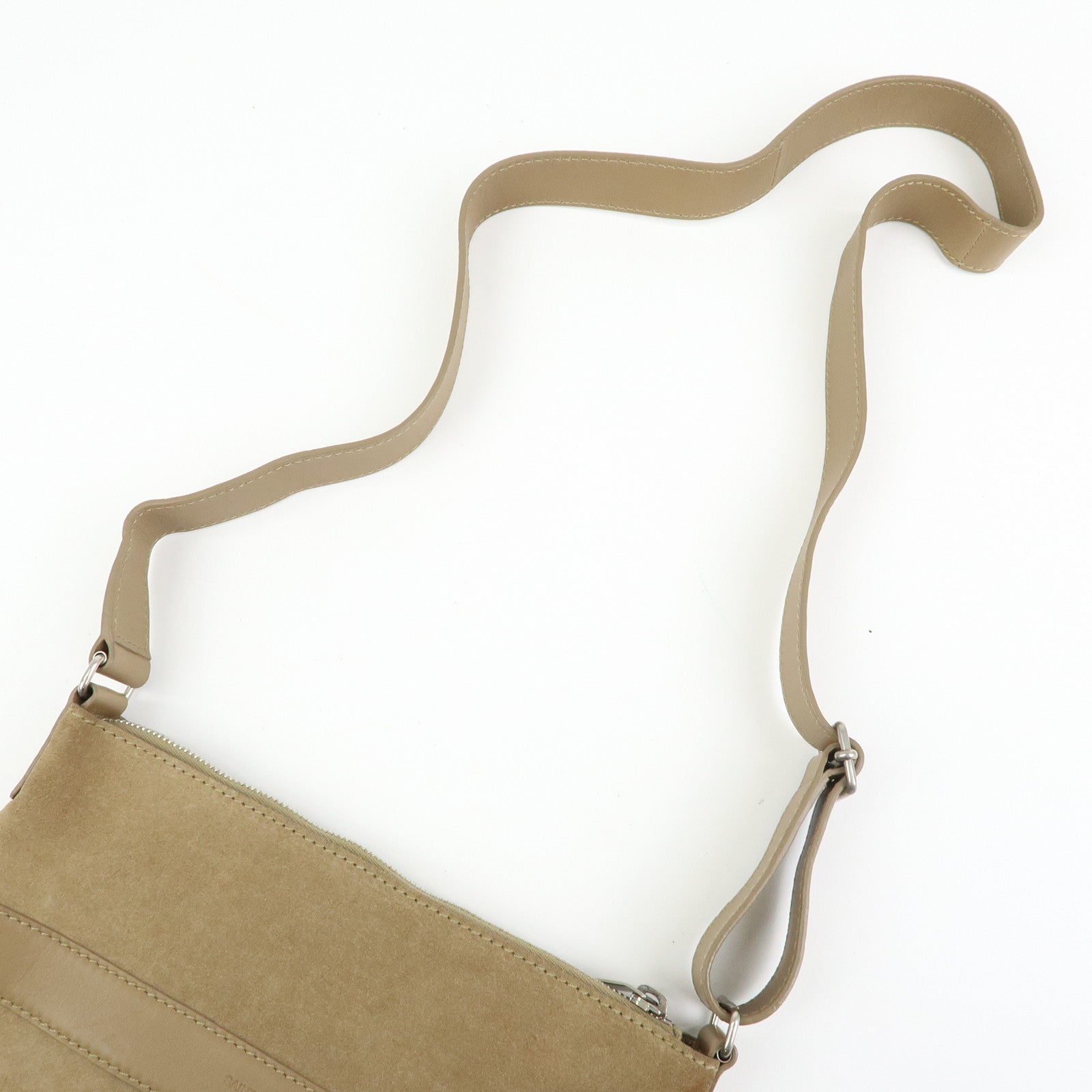SAINT LAURENT PARIS Suede Leather Shoulder Crossbody Bag Beige