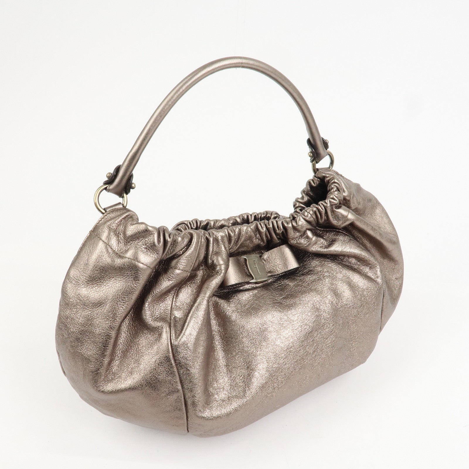 Ferragamo Vara Ribbon Leather Shoulder Bag Hand Bag Bronze