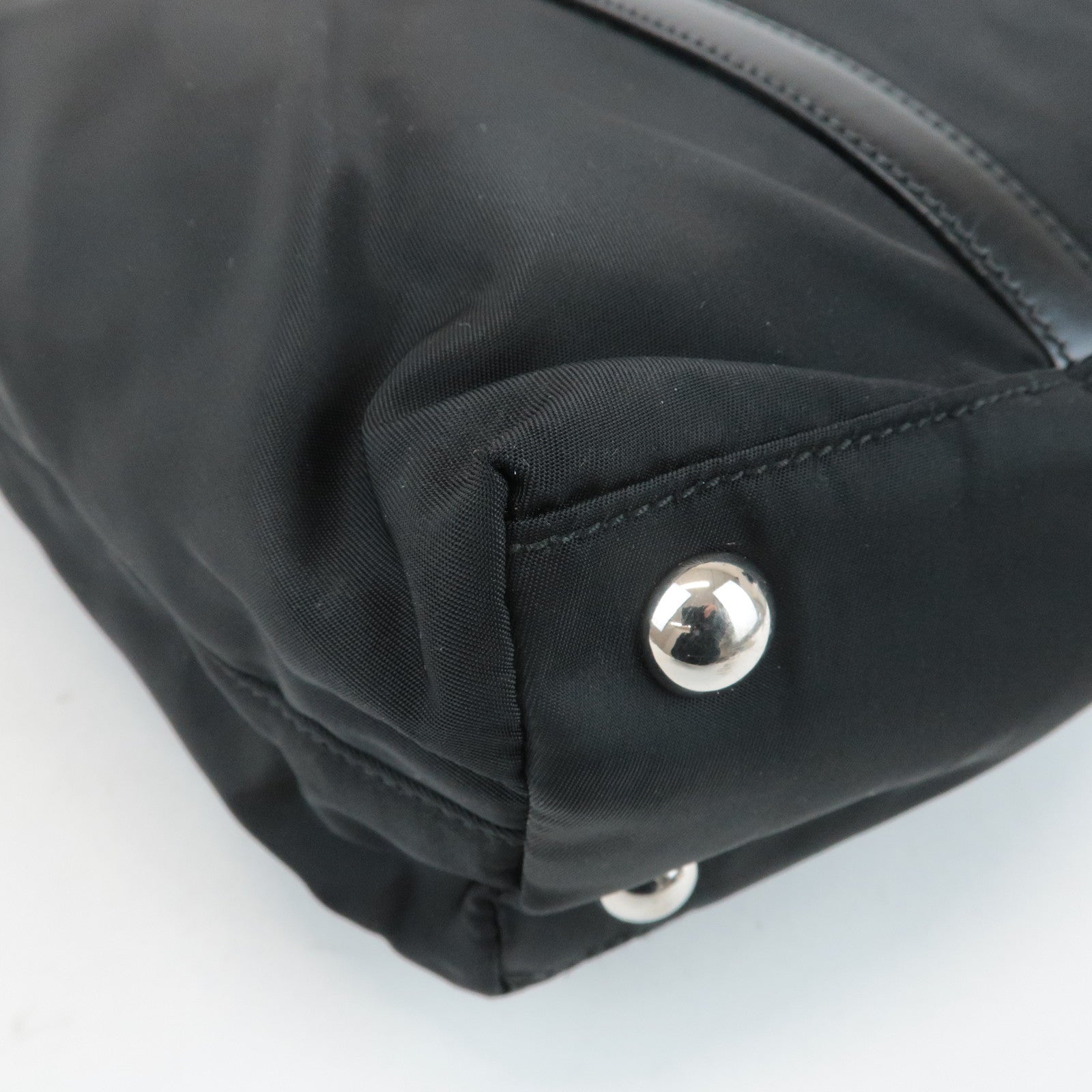 PRADA Triangel Logo Leather Nylon 2Way Bag Tote Bag Black BN1066