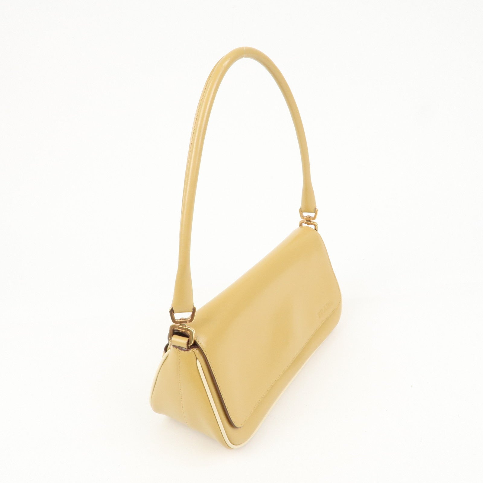 PRADA Logo Leather Shoulder Bag Hand Bag Beige