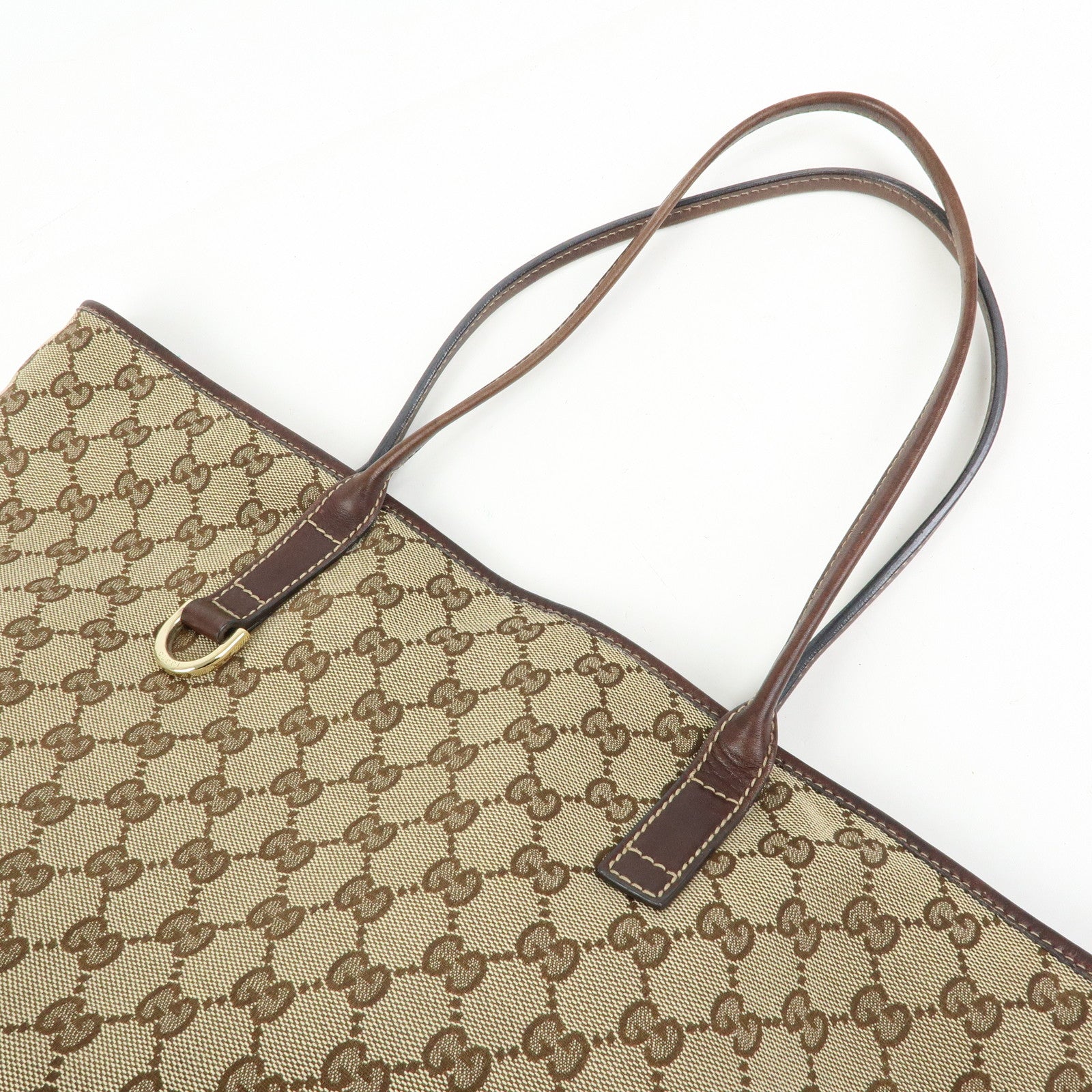 GUCCI Interlocking G Canvas Leather Tote Shoulder Bag Beige 169945