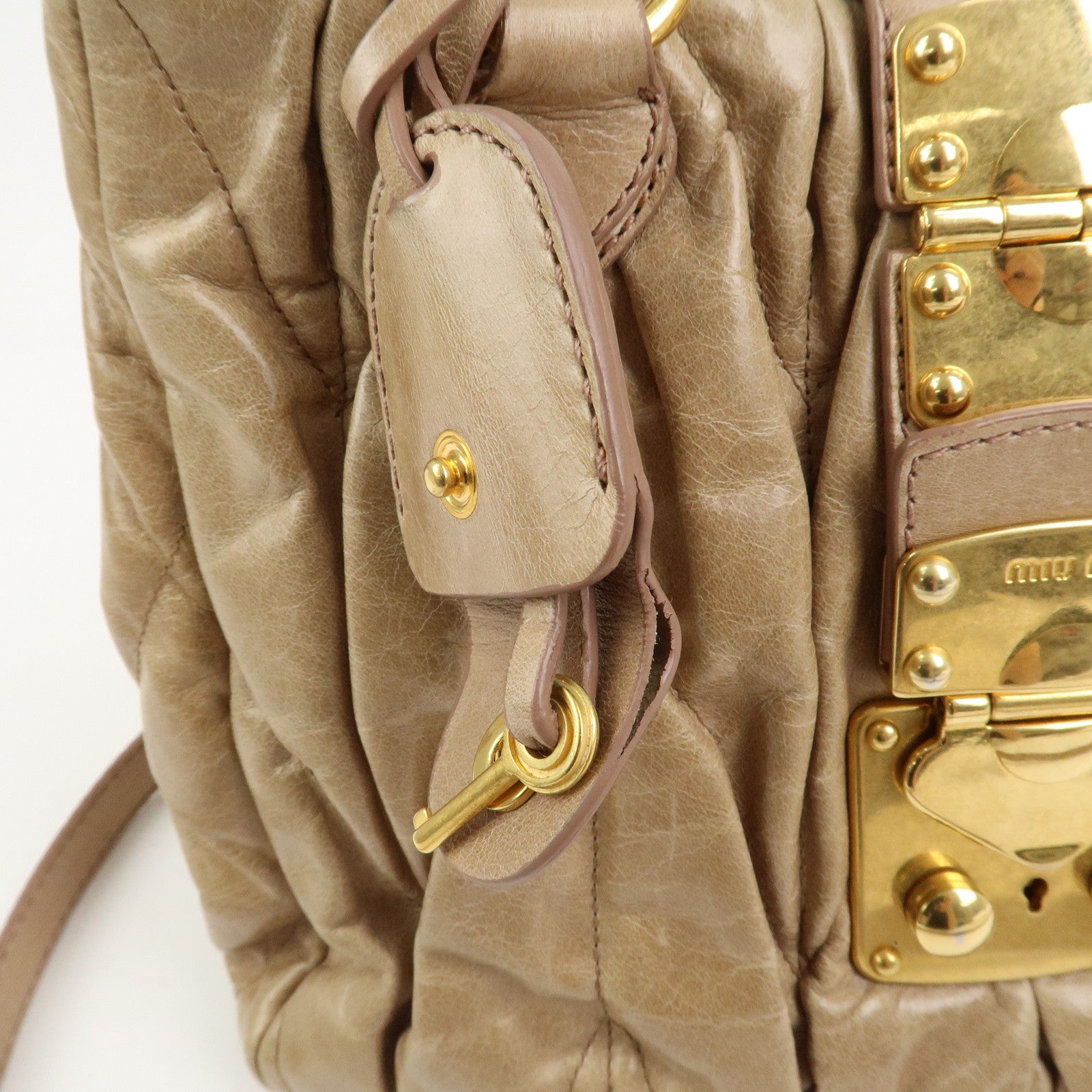 MIU MIU Matelasse Leather 2Way Bag Hand Bag Shoulder Bag Beige
