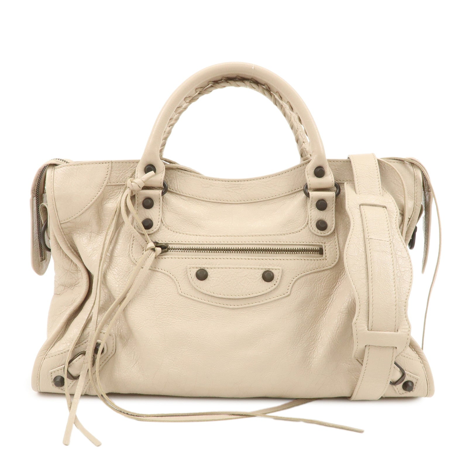 BALENCIAGA Classic City Leather 2Way Bag Shoulder Bag Beige 505550 Used