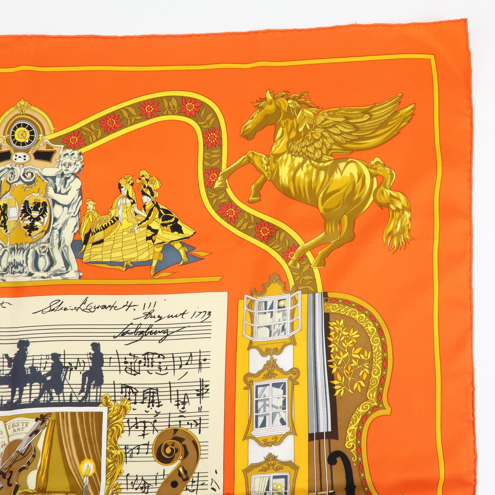 HERMES Carre 90 Silk 100% Scarf IN SALZBURG Orange Gold Brown