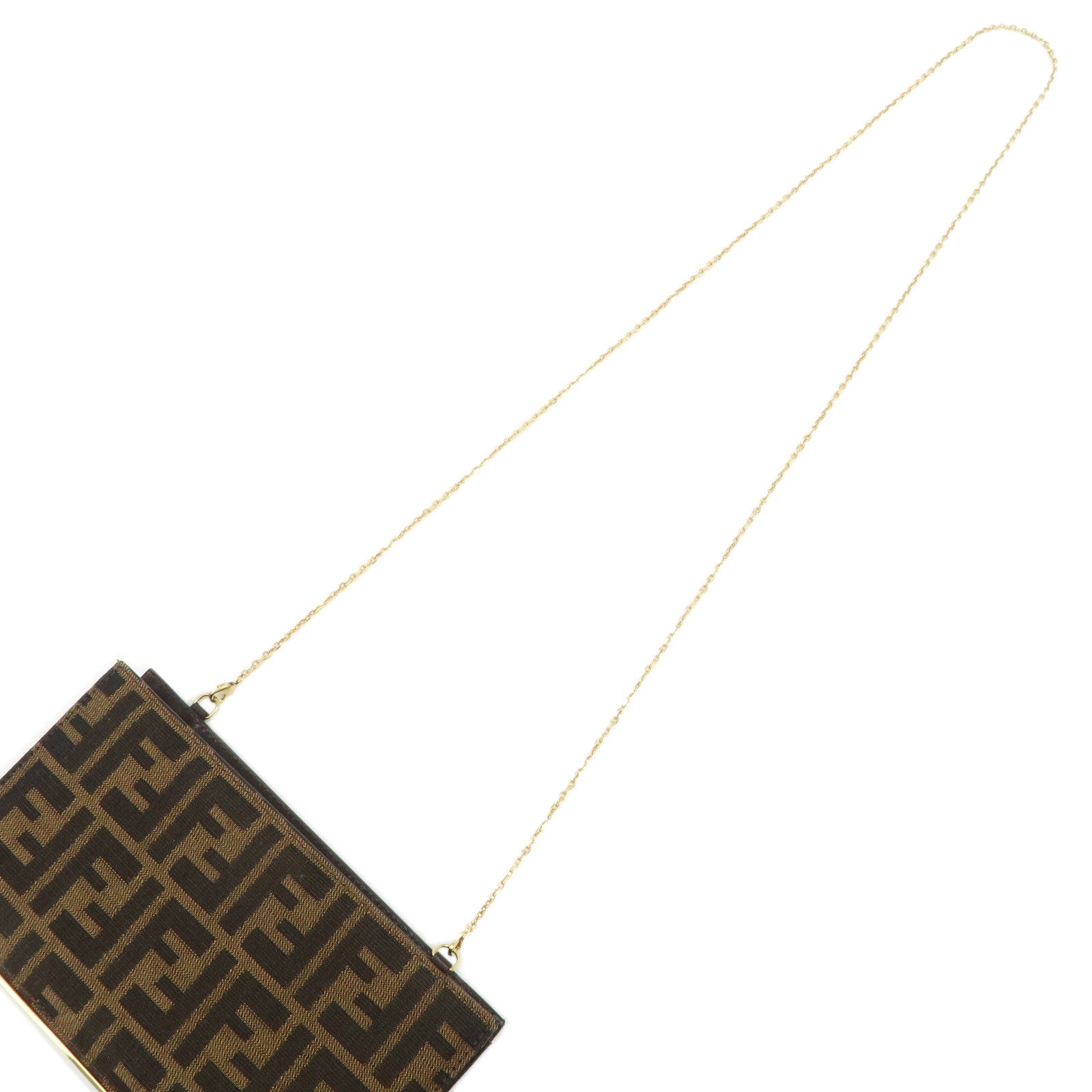 FENDI Zucca Leather Canvas Chain Shoulder Bag Brown