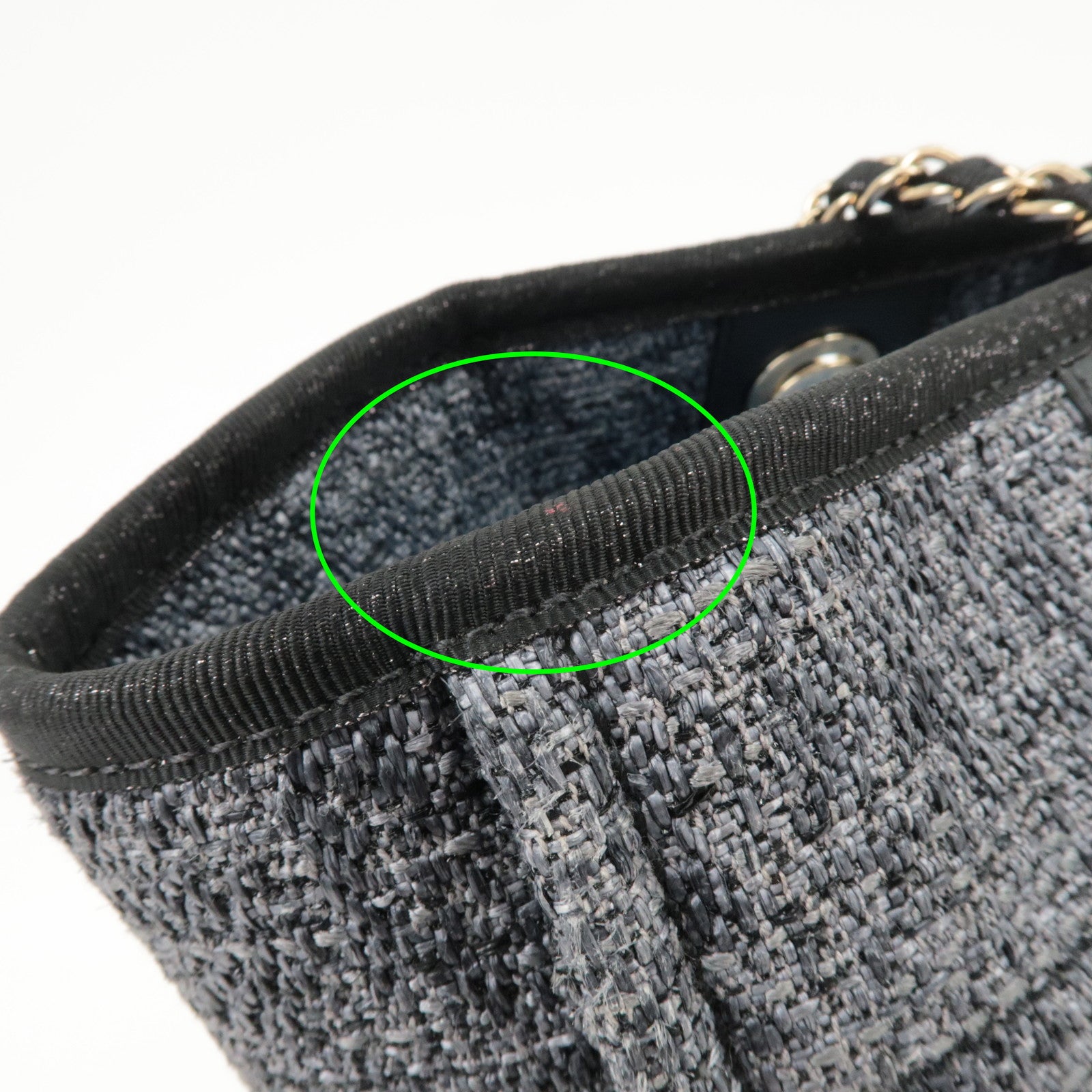 CHANEL Deauville Raffia Leather Chain Tote Bag MM Navy A66941 Used