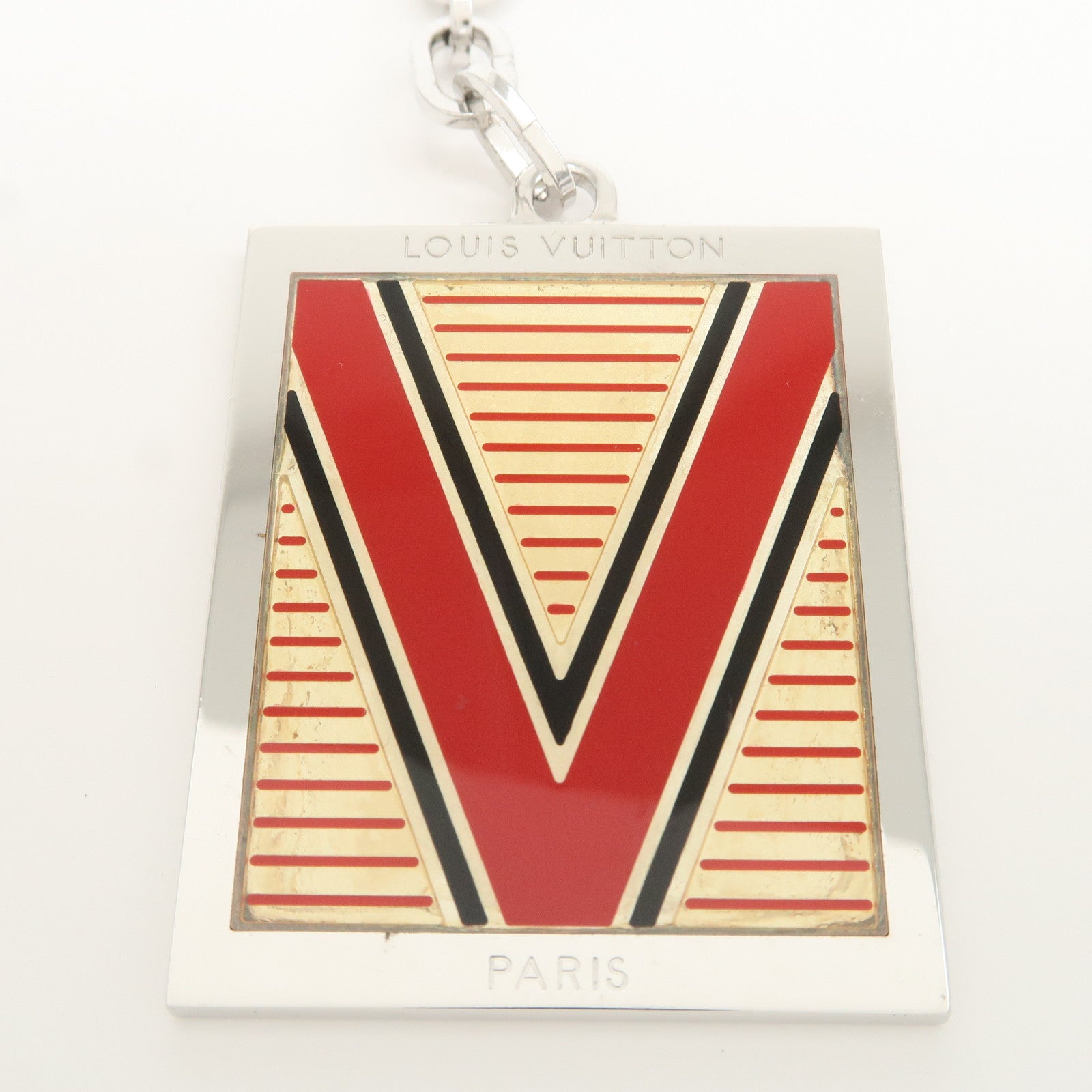 Louis Vuitton Logo Plate Metal Bag Charm Key Chain Silver M65367