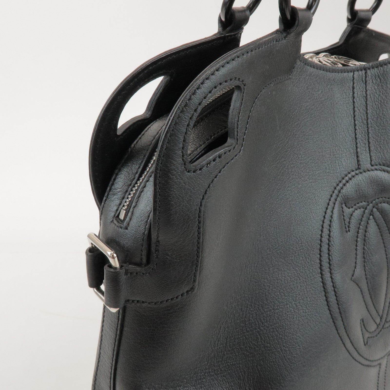 Cartier Must de Cartier Leather Hand Bag Tote Bag Black