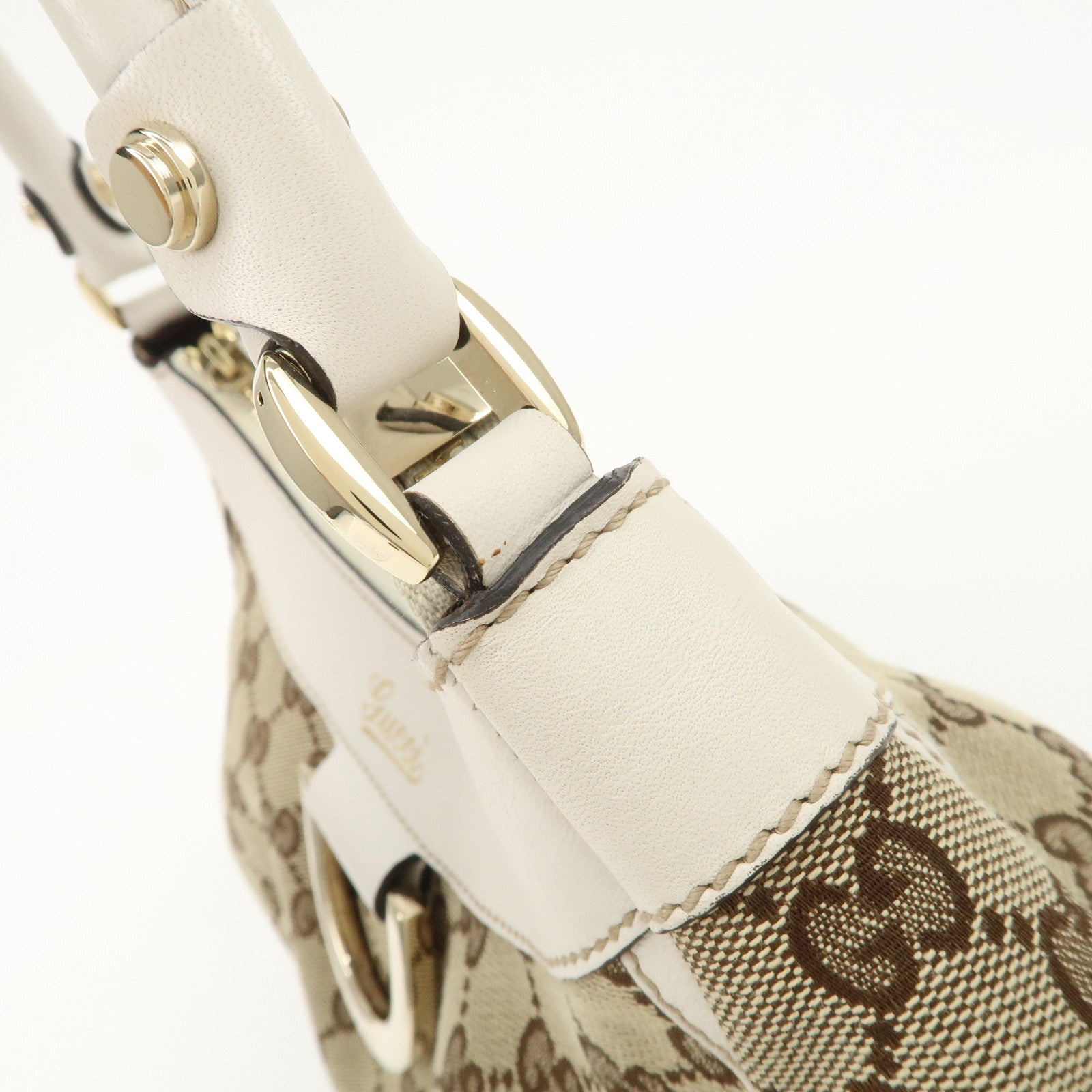GUCCI Abbey Leather GG Canvas Shoulder Bag Beige White 190525