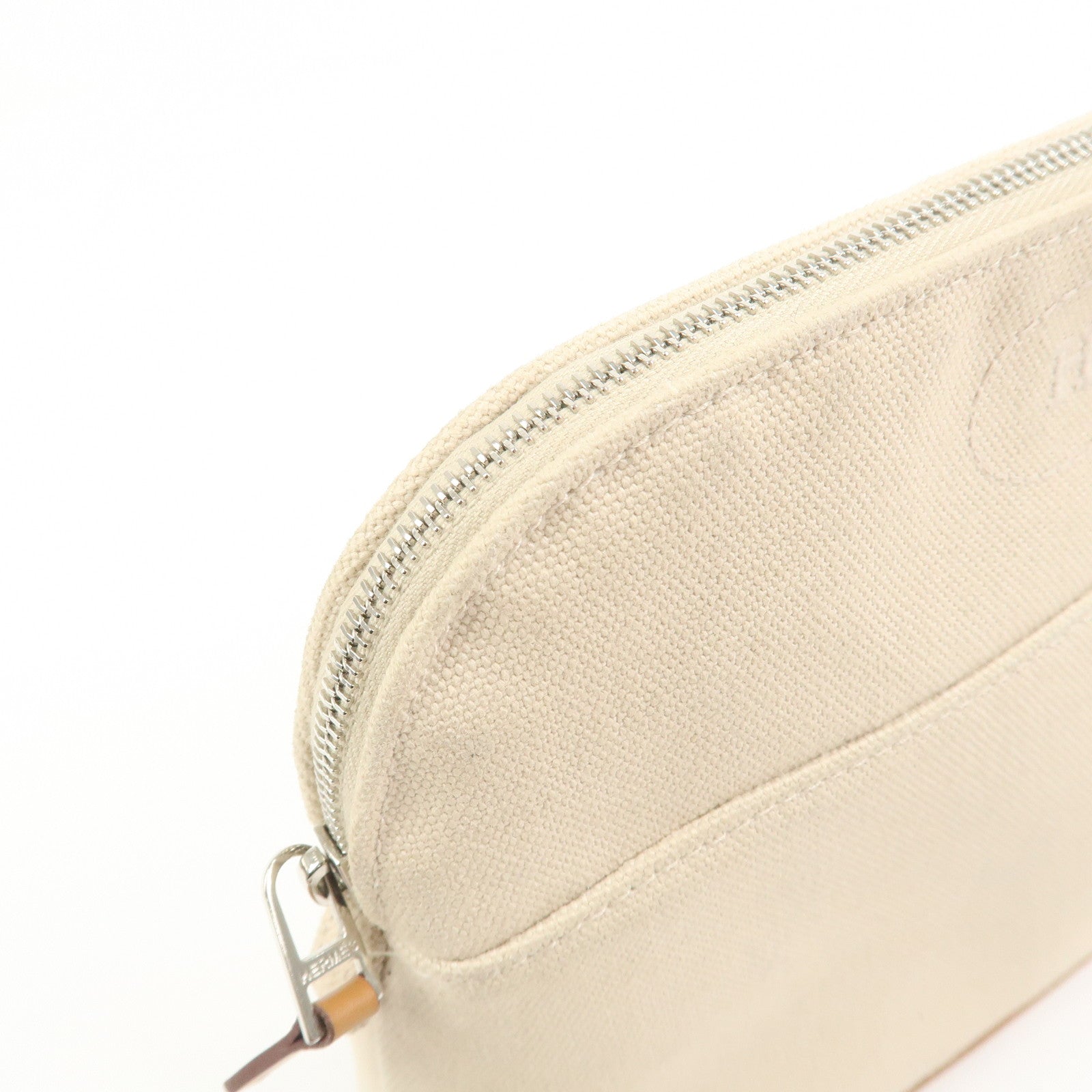 HERMES Bolide Mini Cotton Leather Pouch Natural