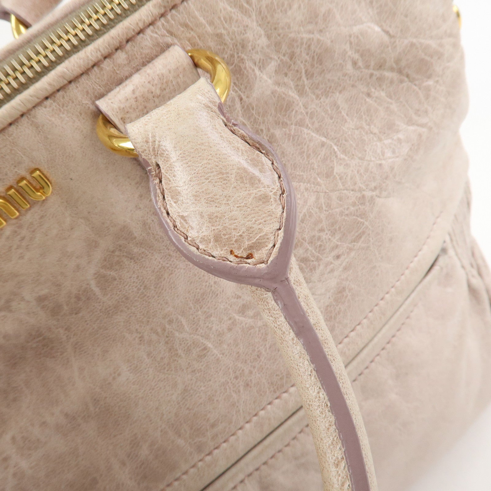 MIU MIU Logo Leather  2Way Bag Hand Bag Shoulder Bag Ivory