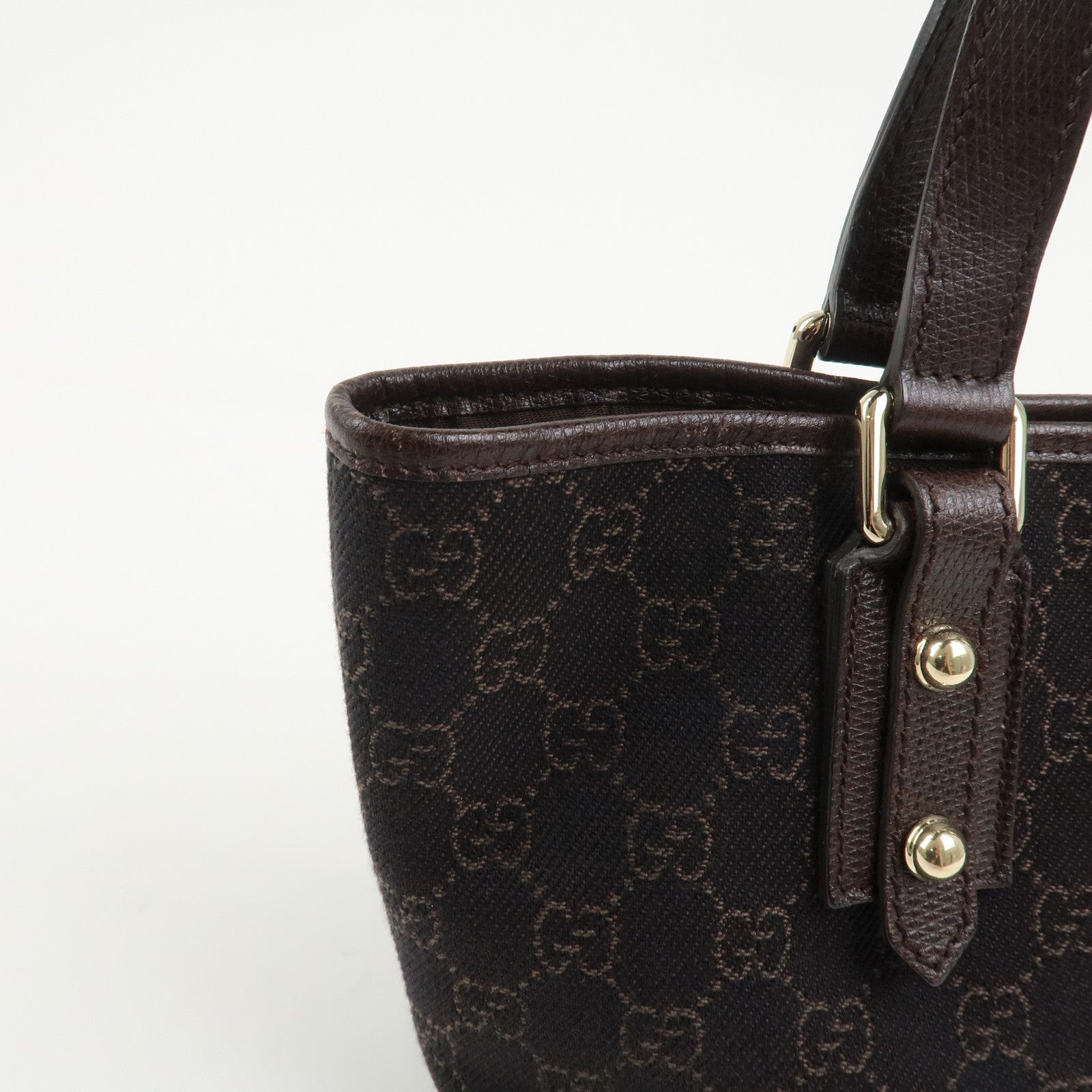 GUCCI Logo GG Canvas Leather Hand Bag Tote Bag Dark Brown 240017