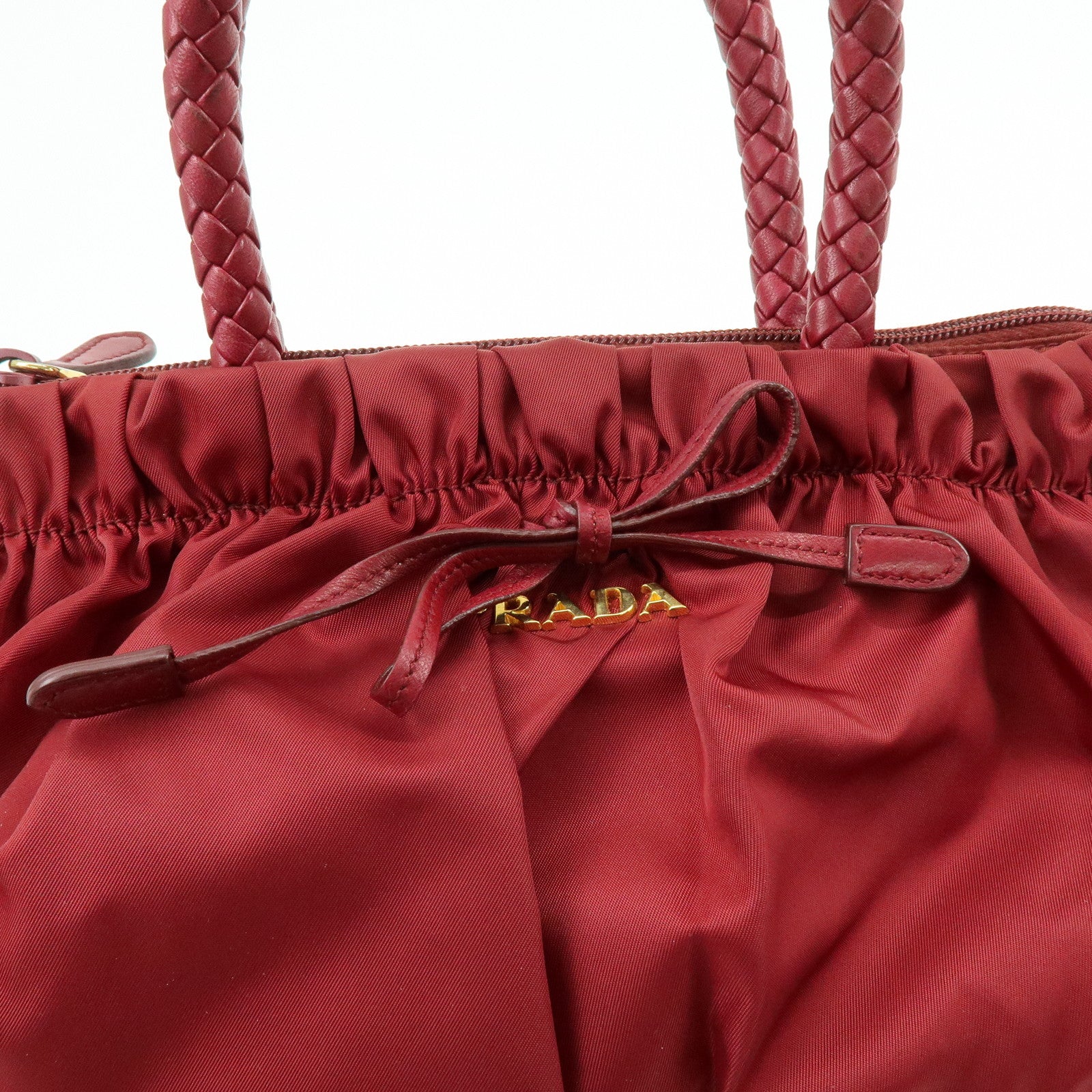 PRADA Nylon Leather Ribbon 2Way Bag Hand Bag Shoulder Bag Red