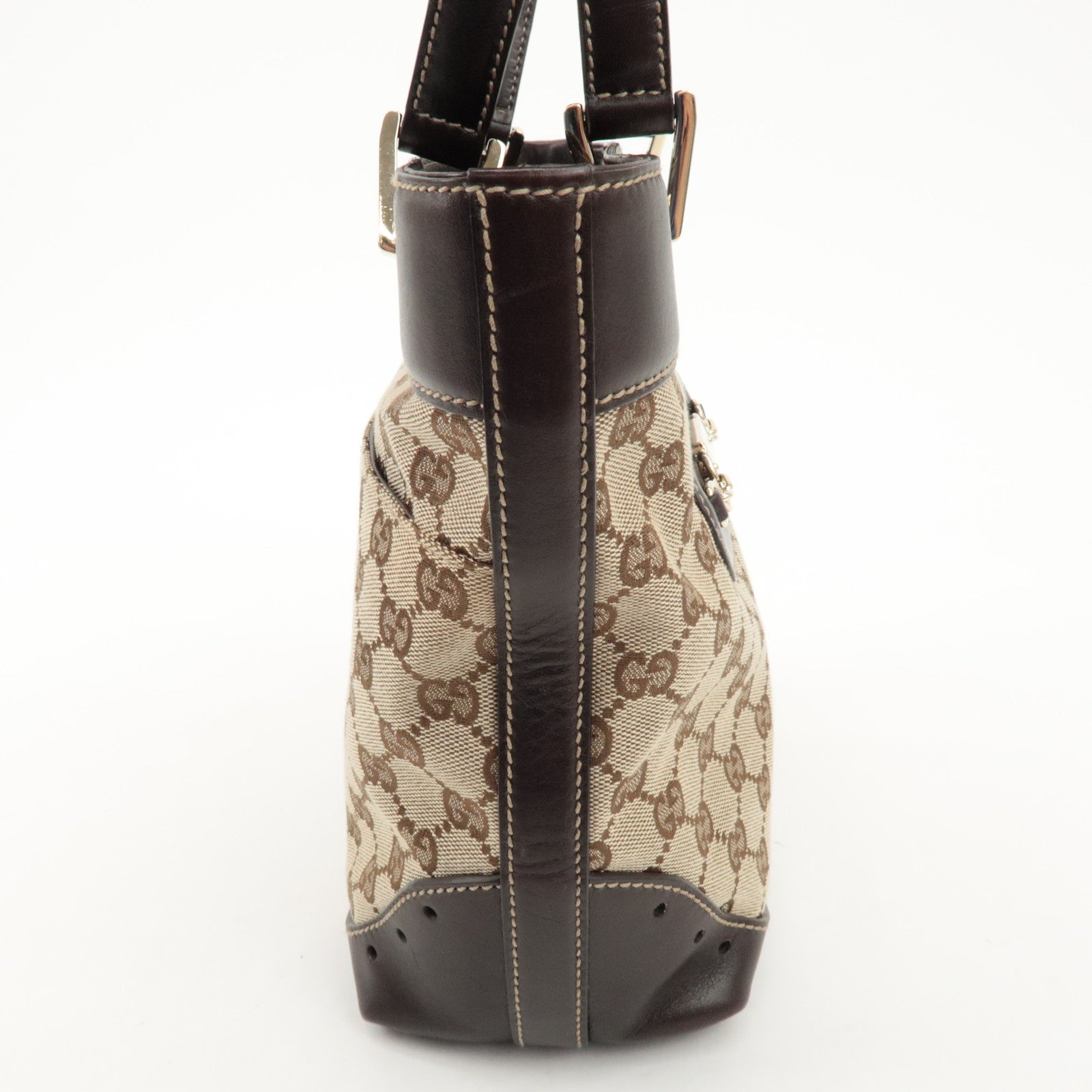 GUCCI GG Canvas Leather Tote Bag Hand Bag Beige Dark Brown 145994 Used