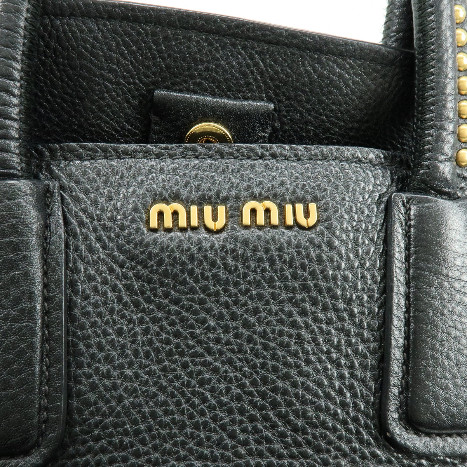 MIU MIU Logo Leather 2Way Bag Hand Bag Shoulder Bag Studs Black