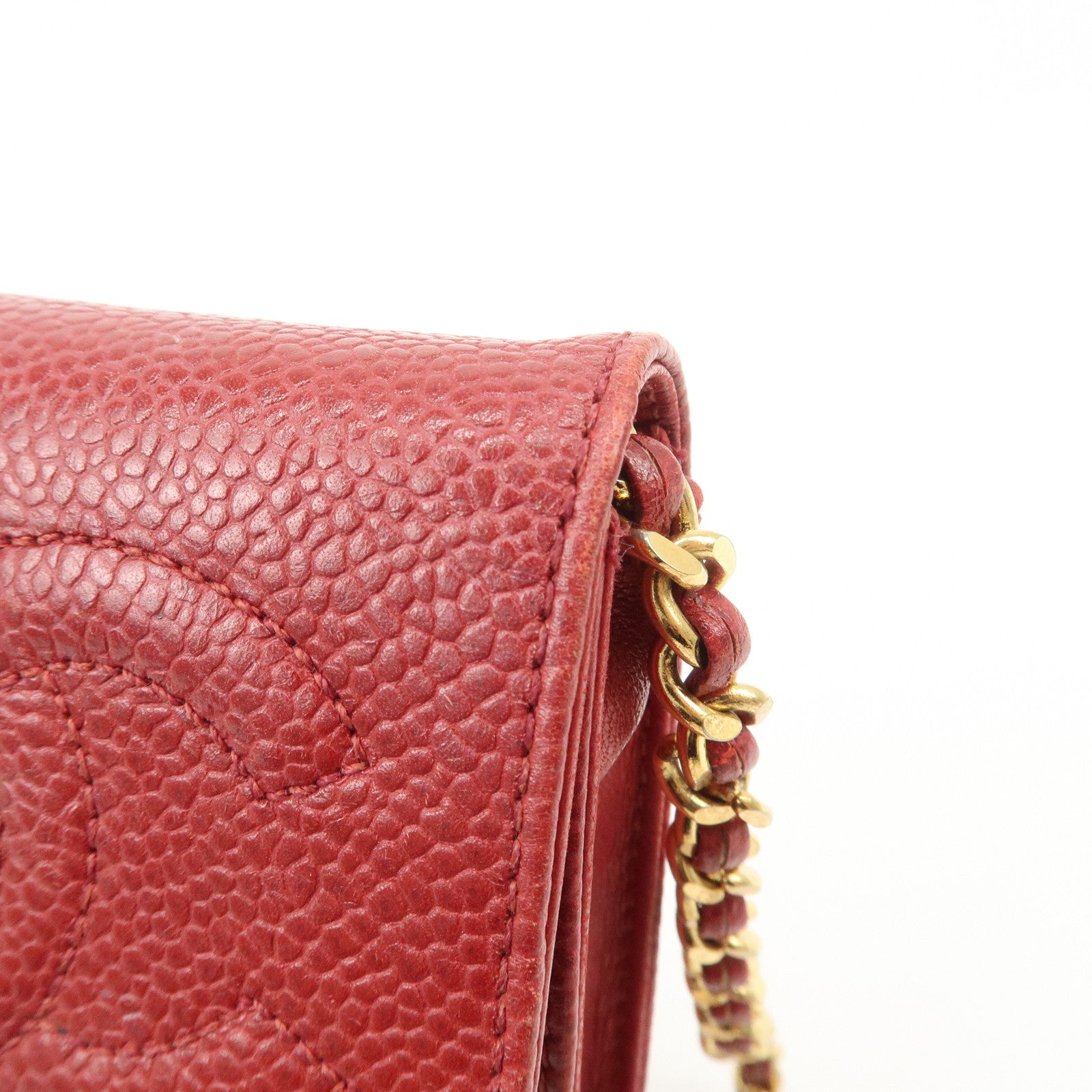 CHANEL COCO Mark Caviarskin Chain Shoulder Bag Pouch Red