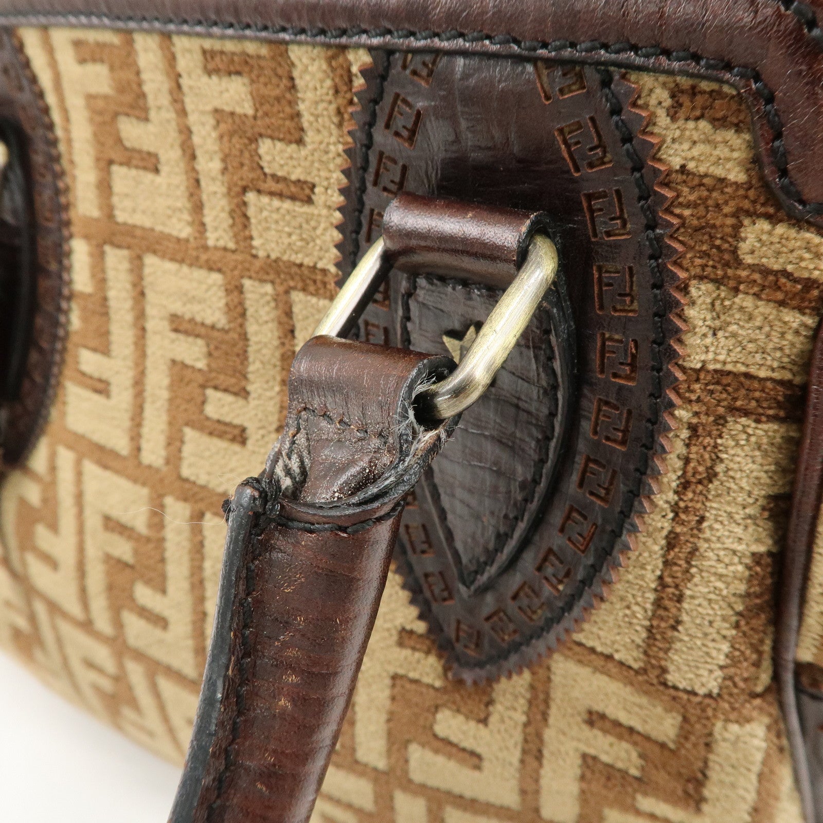 FENDI Suede Leather Ethnico Tote Bag Shoulder Bag Brown 8BN157