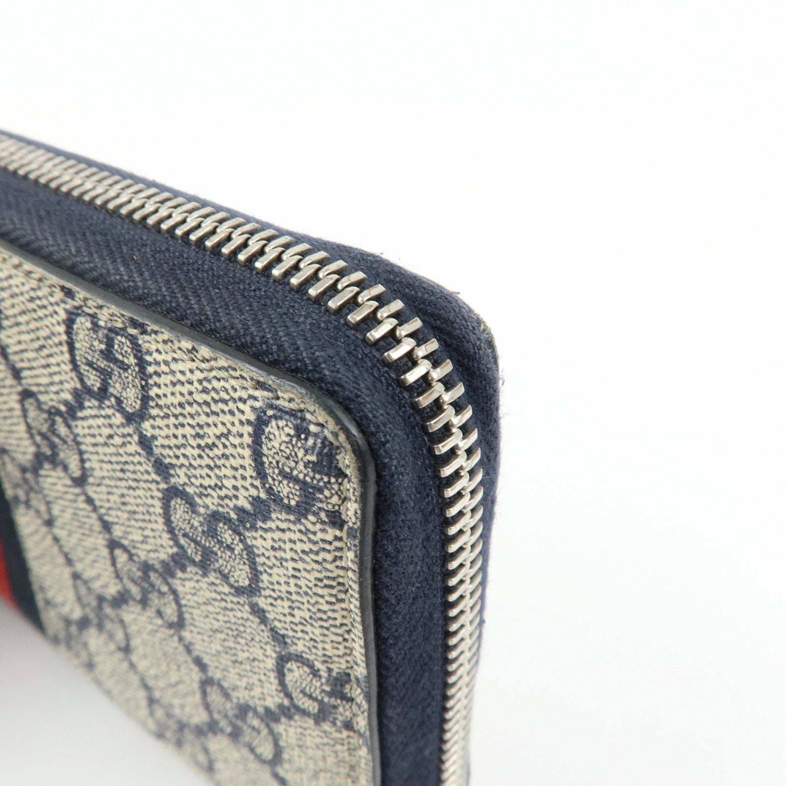 GUCCI Sherry GG Supreme Web Stripe Long Wallet Beige Navy 408831