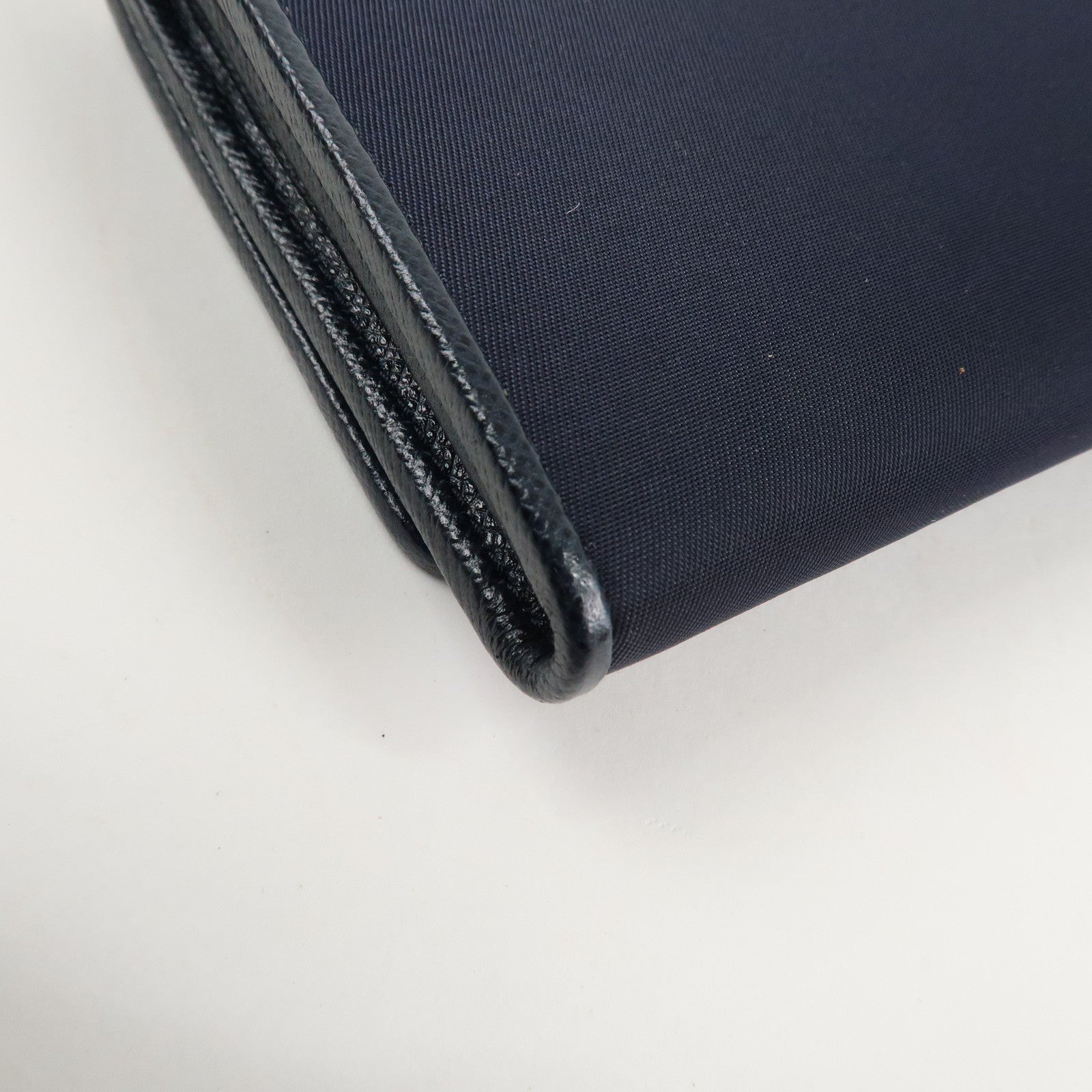 PRADA Triangle Logo Nylon Leather Bi-fold Long Wallet Navy 1MH132 Used