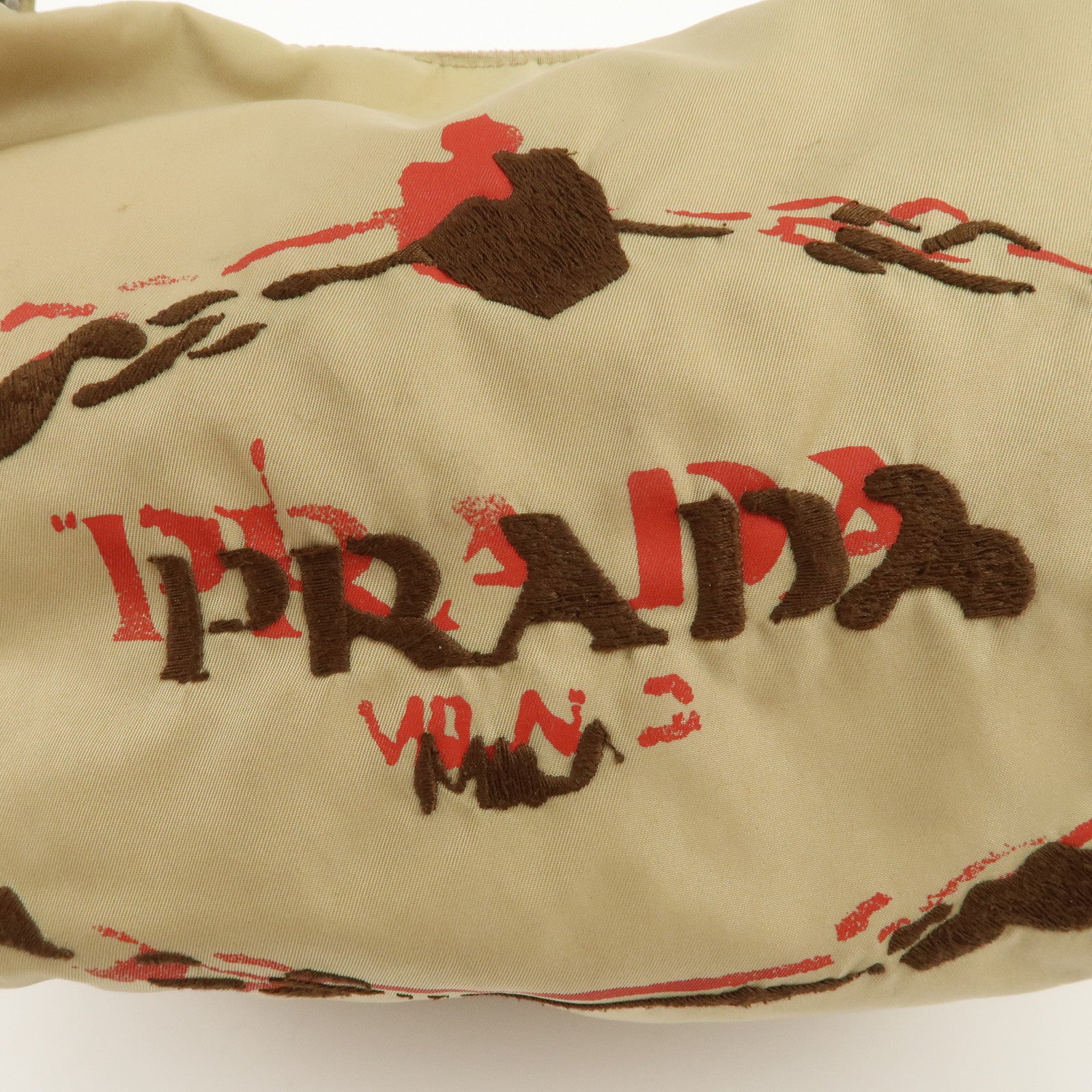 PRADA Logo Nylon Leather Shoulder Bag Hand Bag Beige BR3315