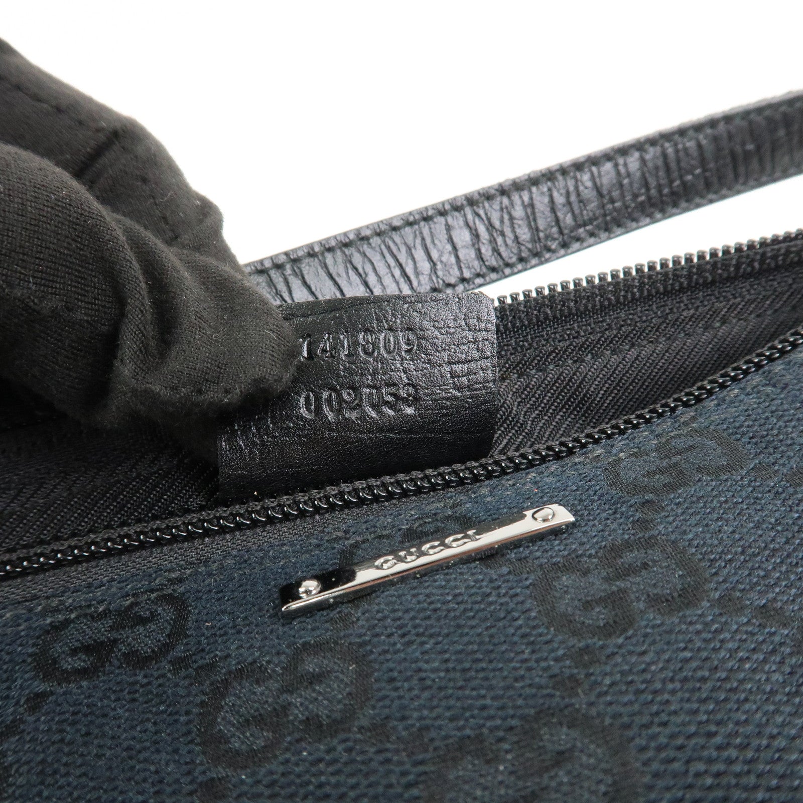 GUCCI Boat Bag Sherry GG Canvas Leather Hand Bag Black 141809