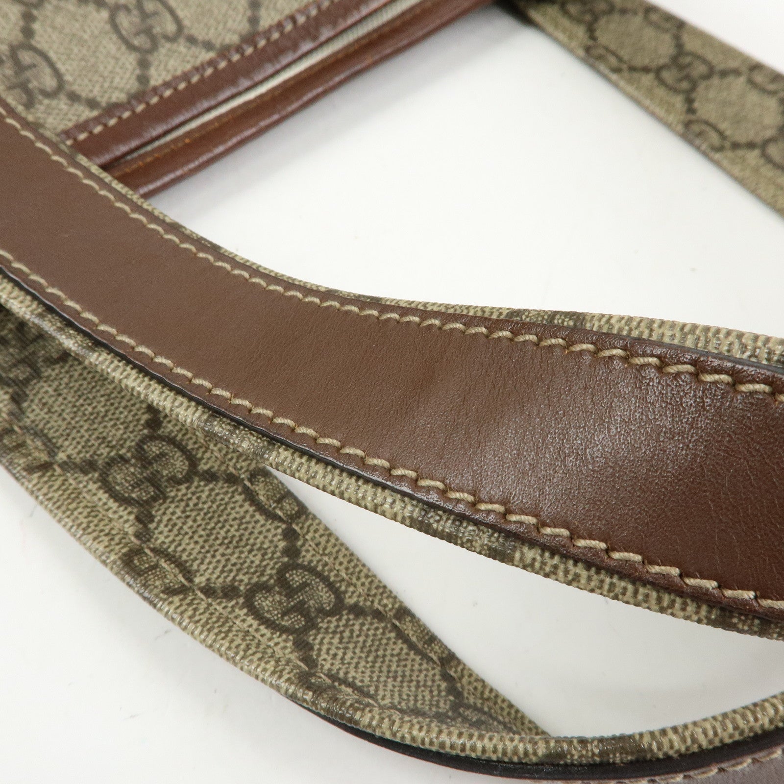 GUCCI GG Supreme Sherry Leather Tote Bag Beige Brown 211134