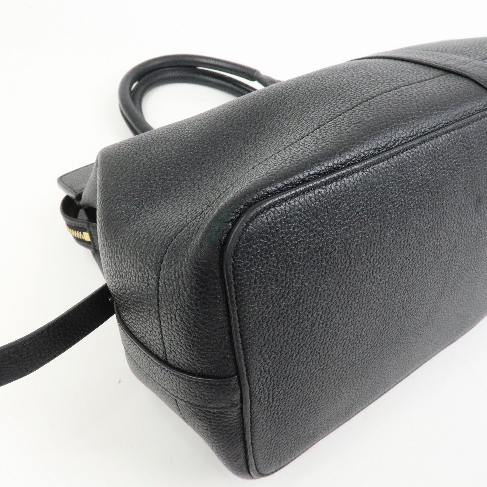 CELINE Calf Leather Boston Bag Hand Bag Black