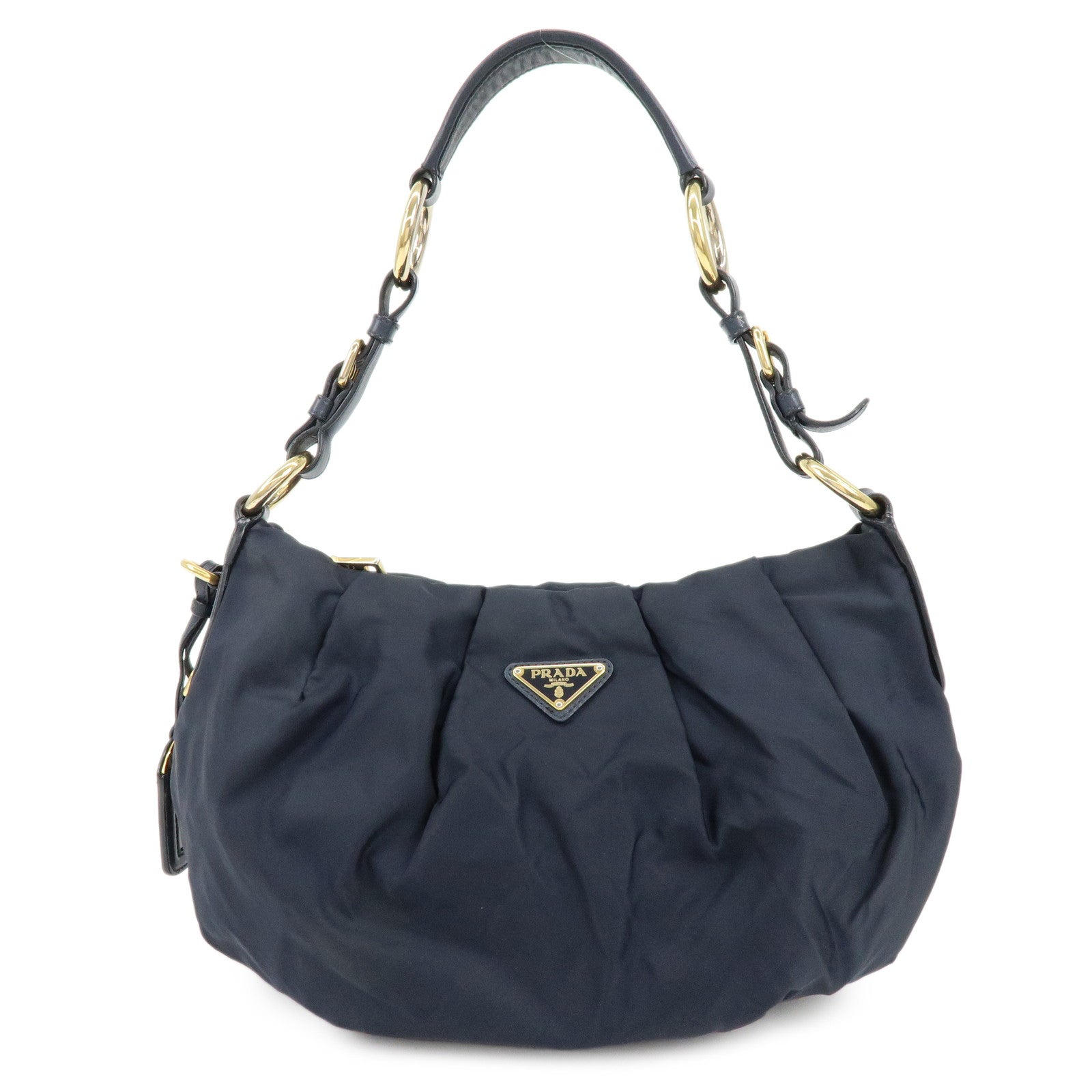 PRADA Triangle Logo Nylon Leather Shoulder Bag Hand Bag Navy