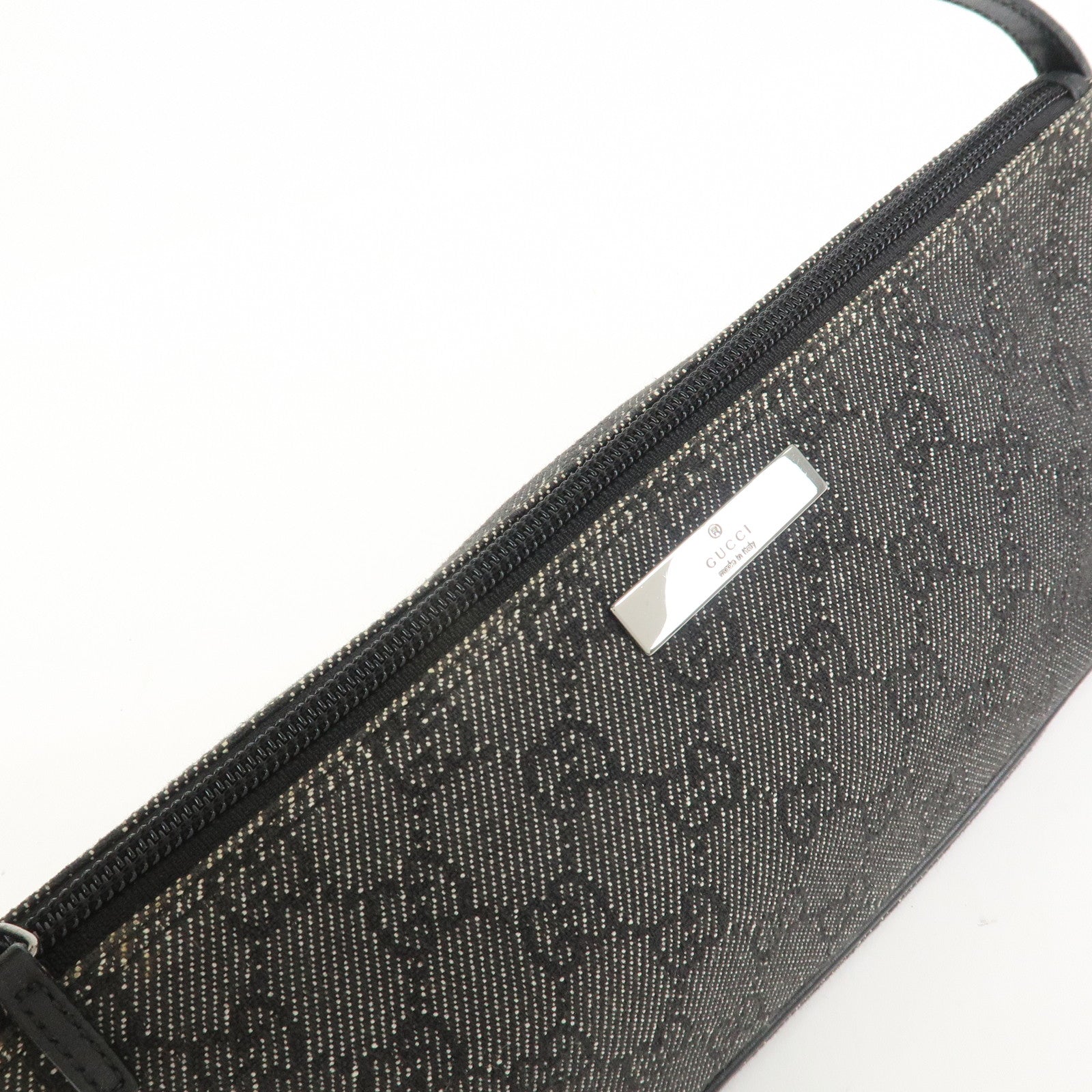 GUCCI Boat Bag GG Canvas Leather Accessory Pouch Black 07198