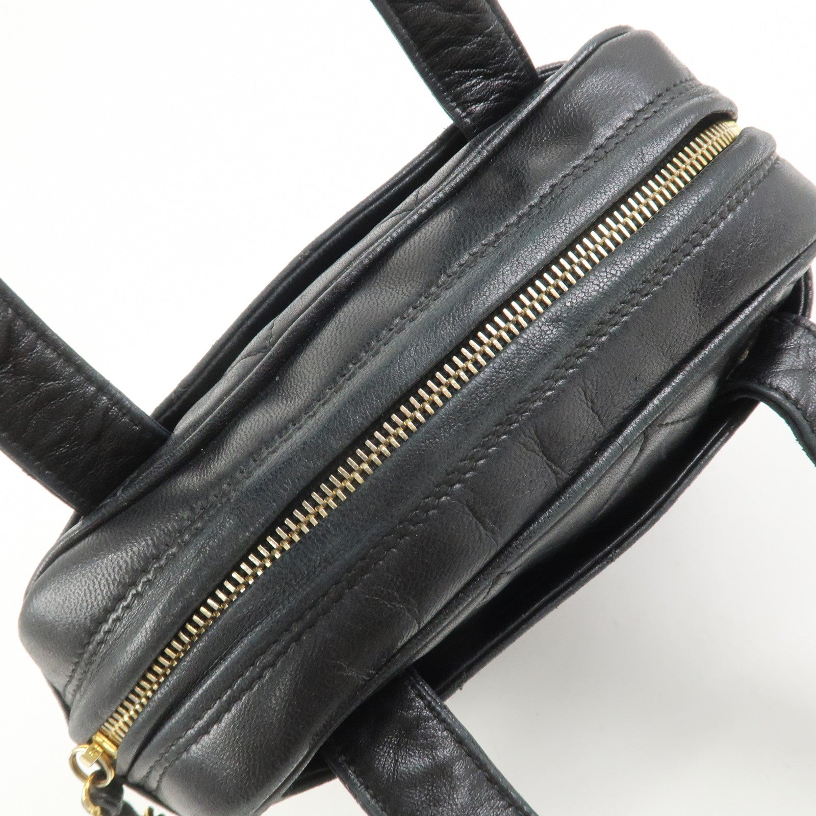 CHANEL Matelasse COCO Mark Lamb Skin Hand Bag Black