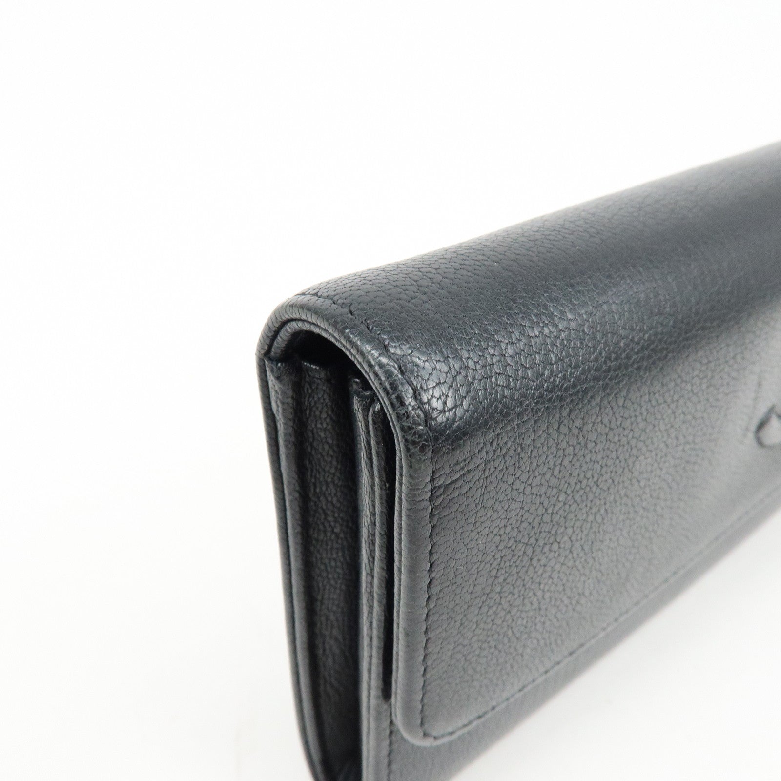 CHANEL COCO Mark Leather Flap Bi-Fold Long Wallet Black