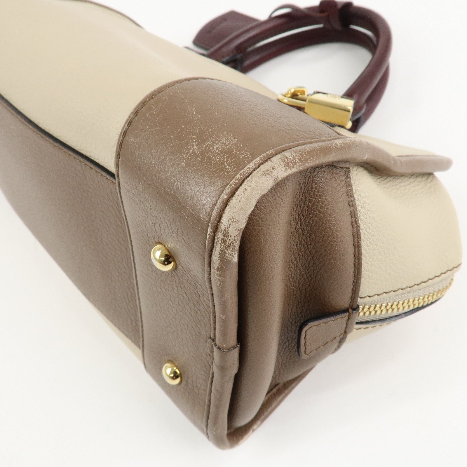 LOEWE Anagram Amazona 28 Leather Hand Bag Brown Ivory Bordeaux Used