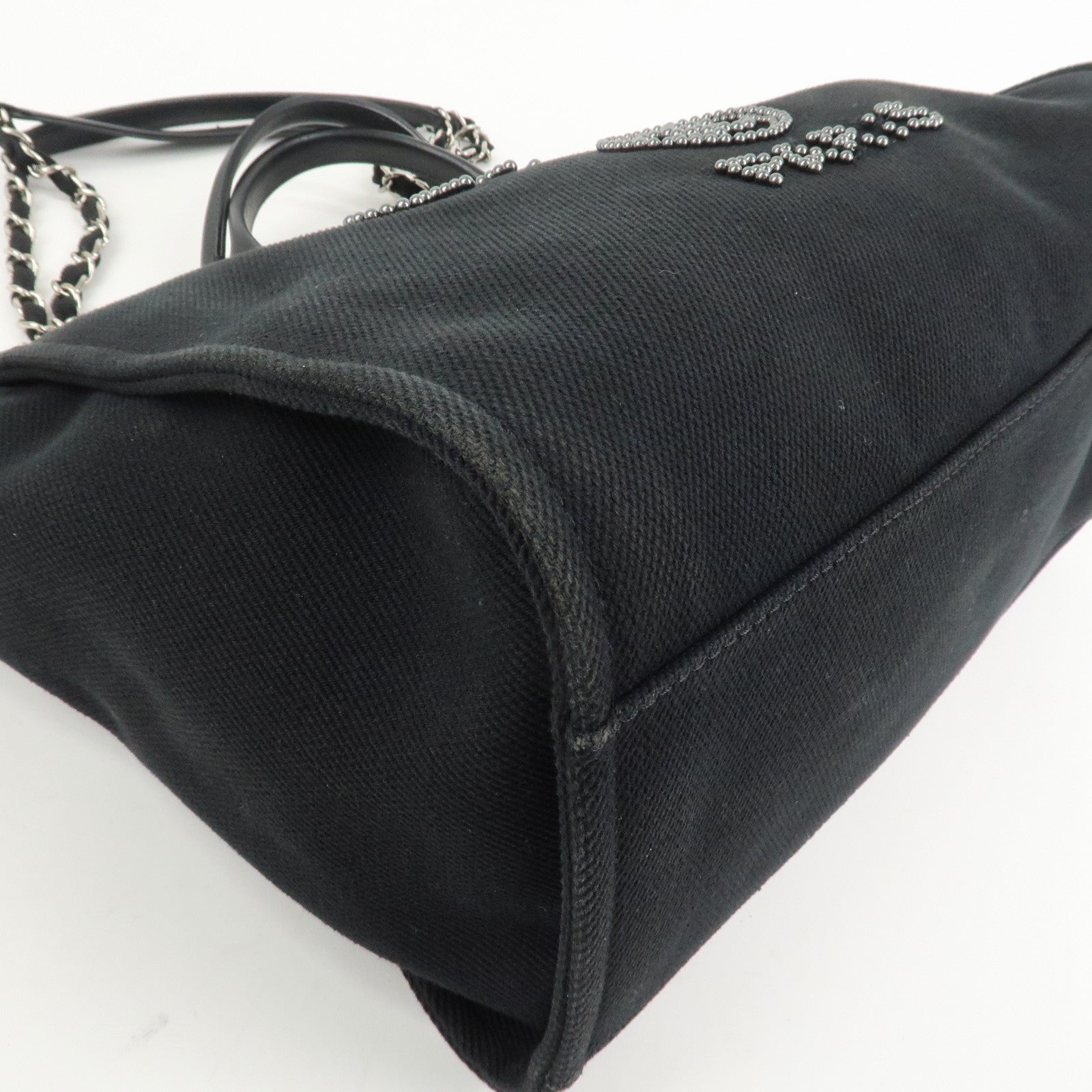 CHANEL Deauville GM Canvas Leather 2Way Tote Bag Black A66941